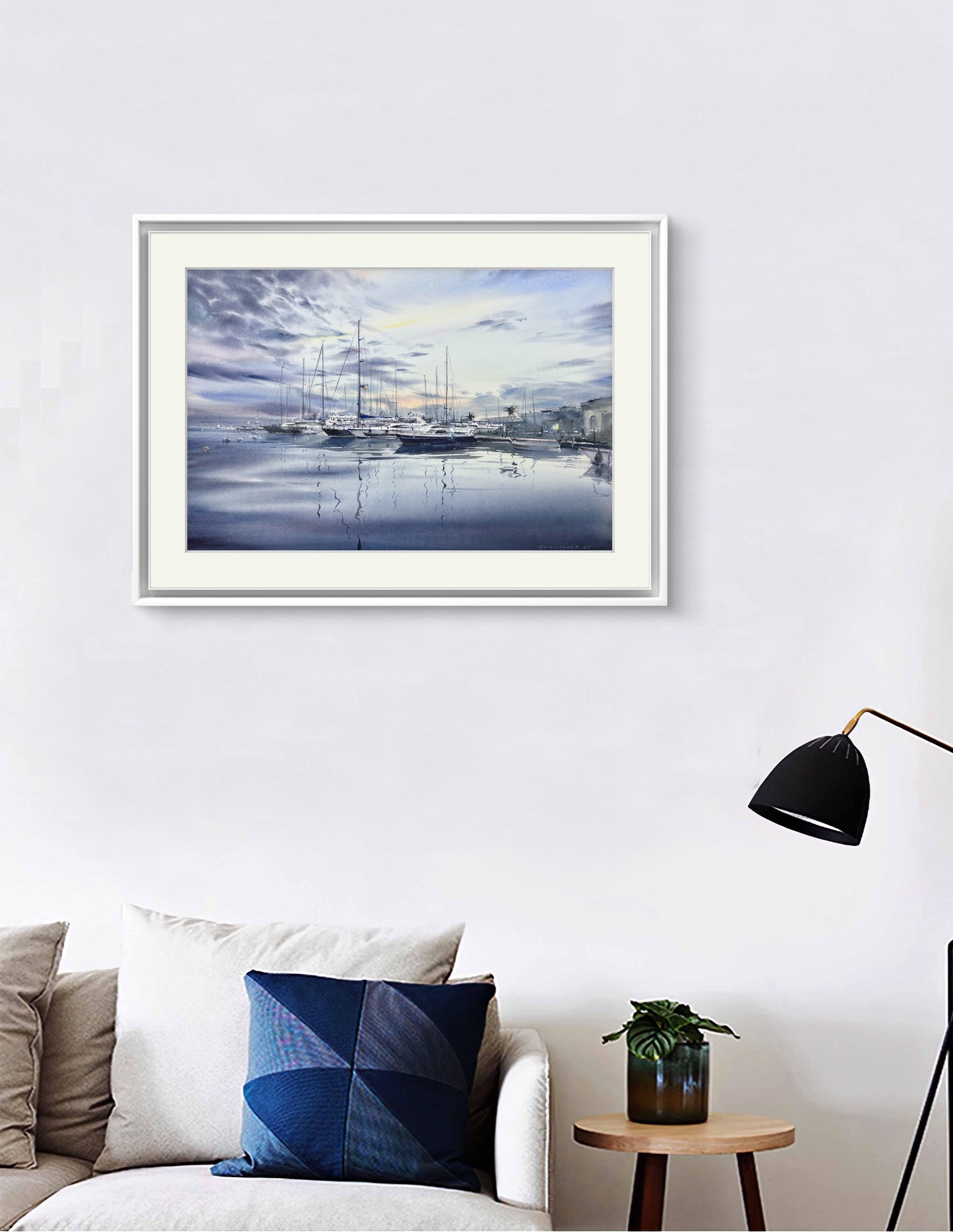Evening at the Marina - Watercolor art coastal original painting