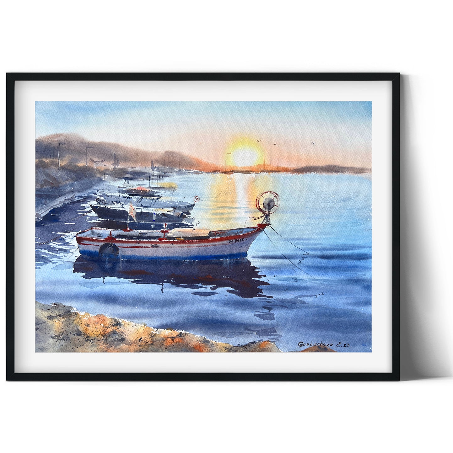  Sense Canvas Fishing Watercolor Boat Scene 12 Canvas