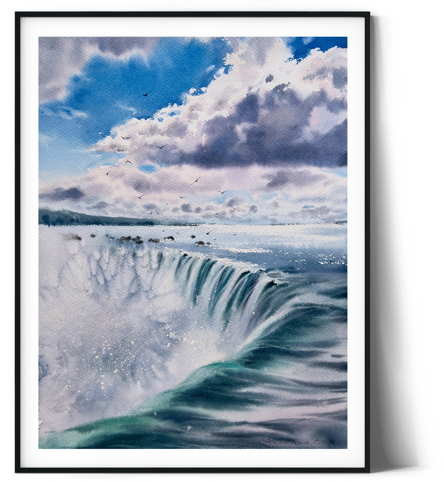 Niagara Falls Painting Original Watercolor, Beautiful Waterfall Landscape, Nature Wall Art Decor, Gift For Traveler