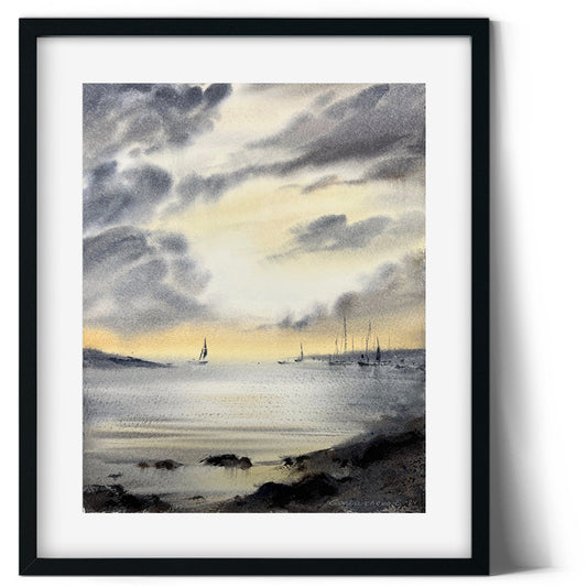 Original Seascape Painting 8x10 - "Kingdom of the Clouds" Watercolor Nautical Art