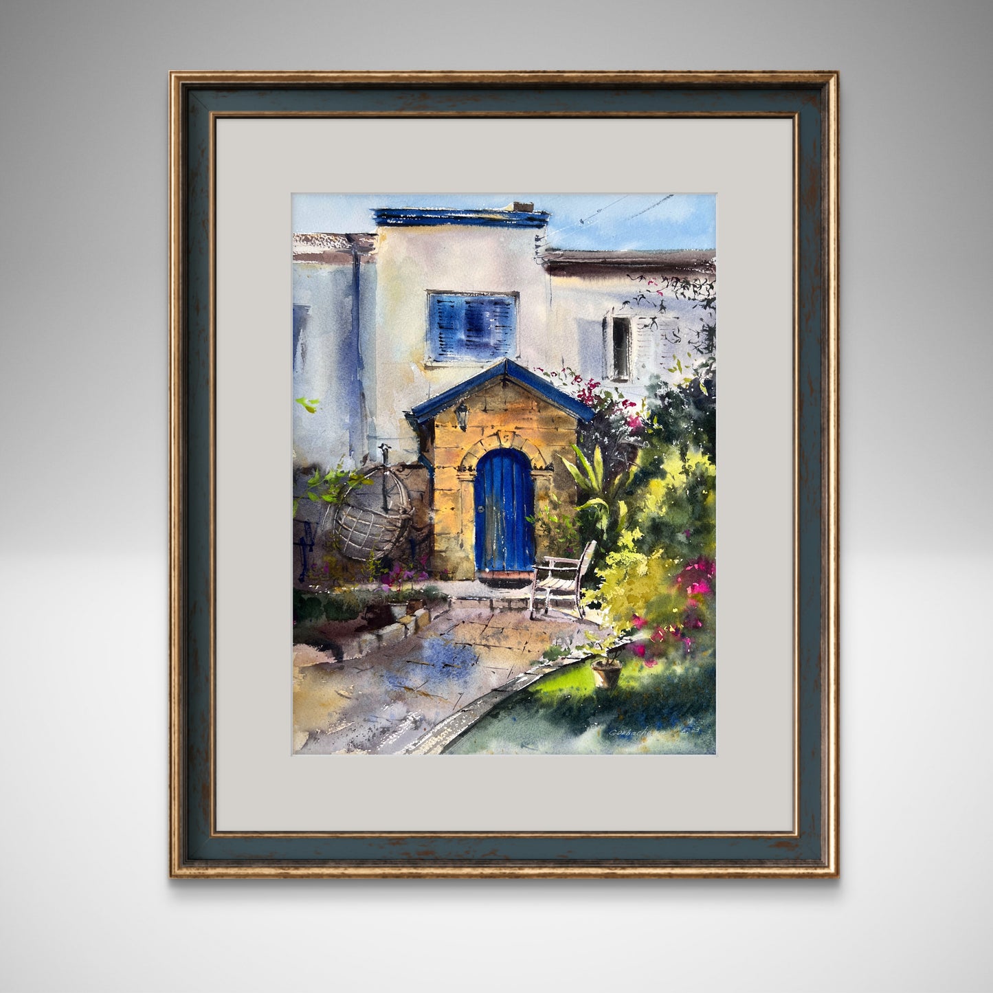 Original Watercolor Art: Girne Center, Northern Cyprus #3 with Charming Mediterranean Architecture - 12x16 inches