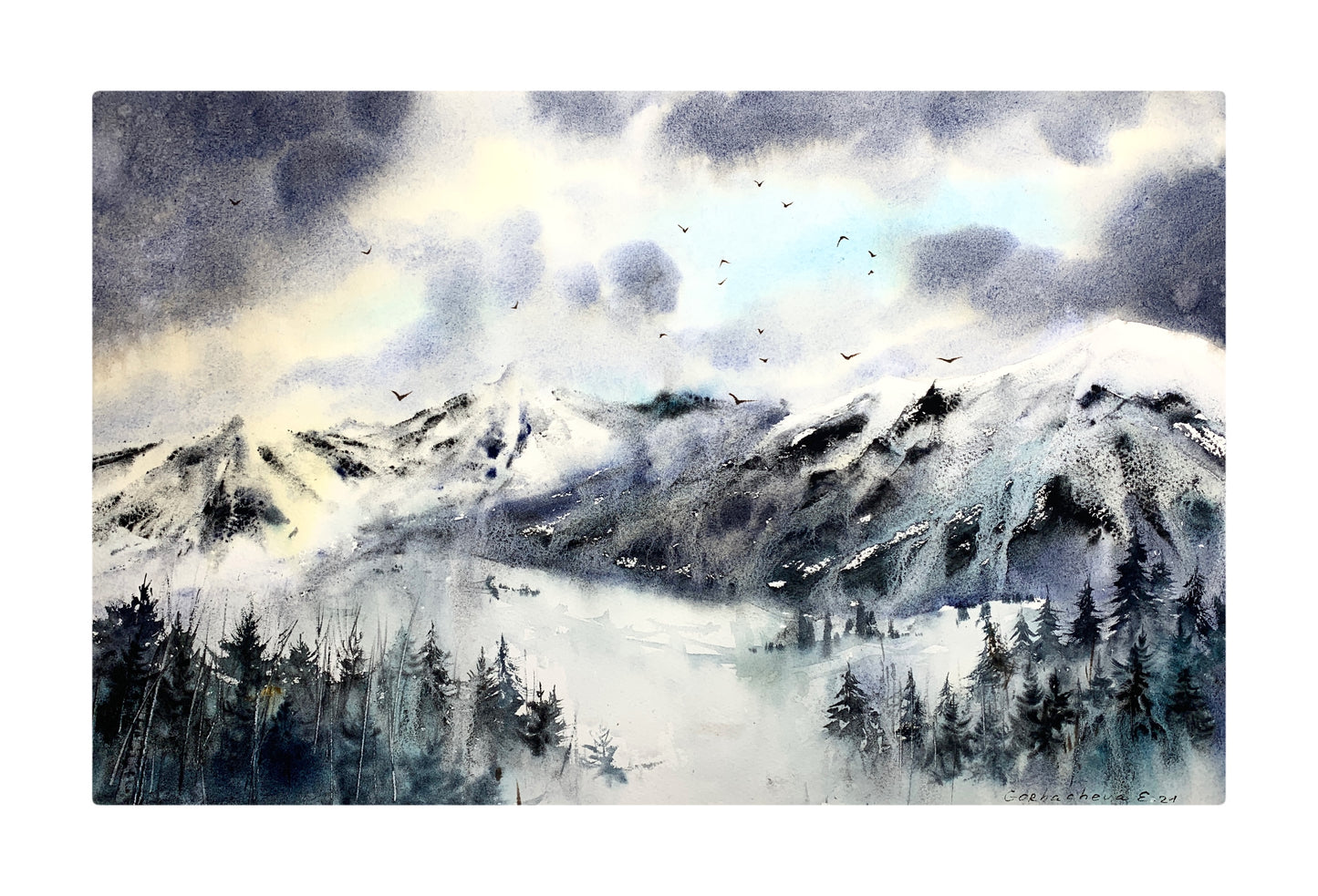 Mountain Painting Watercolor Original - Mountainscape #12 - 15 x 22 in