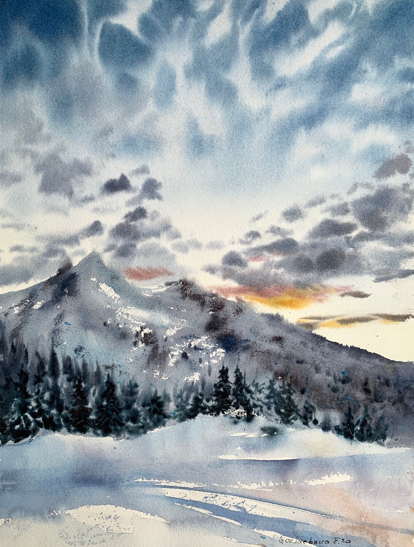 Mountain Watercolor Painting, Original Landscape Art, Mountainscape #9 12x16 in