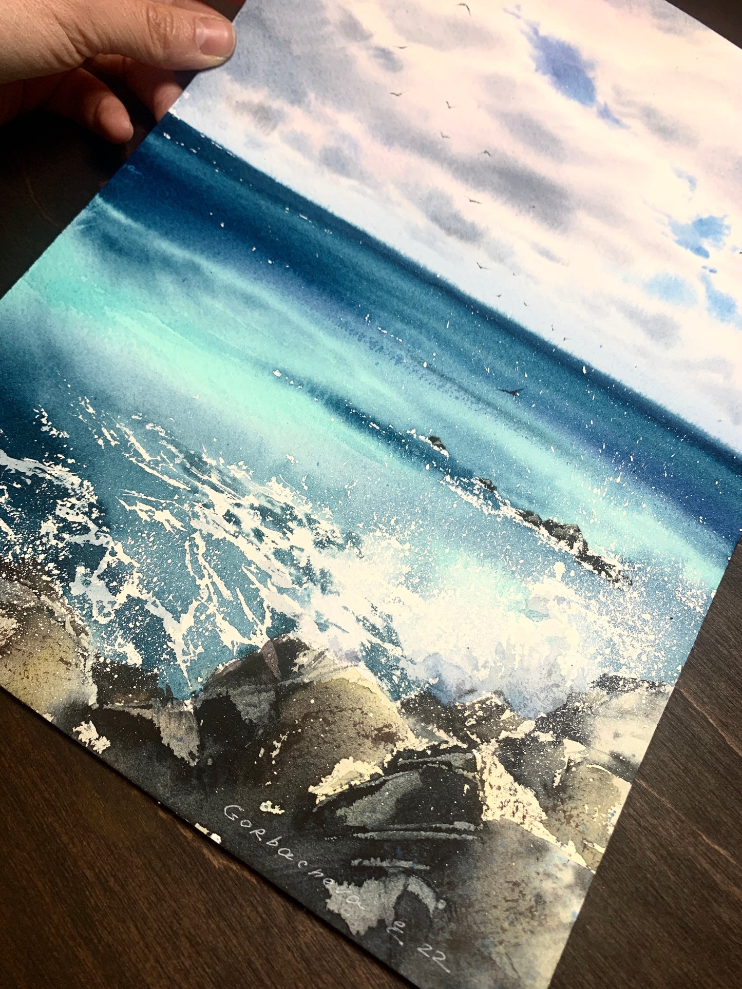 Waves and rocks #4 - Original Watercolor Artwork