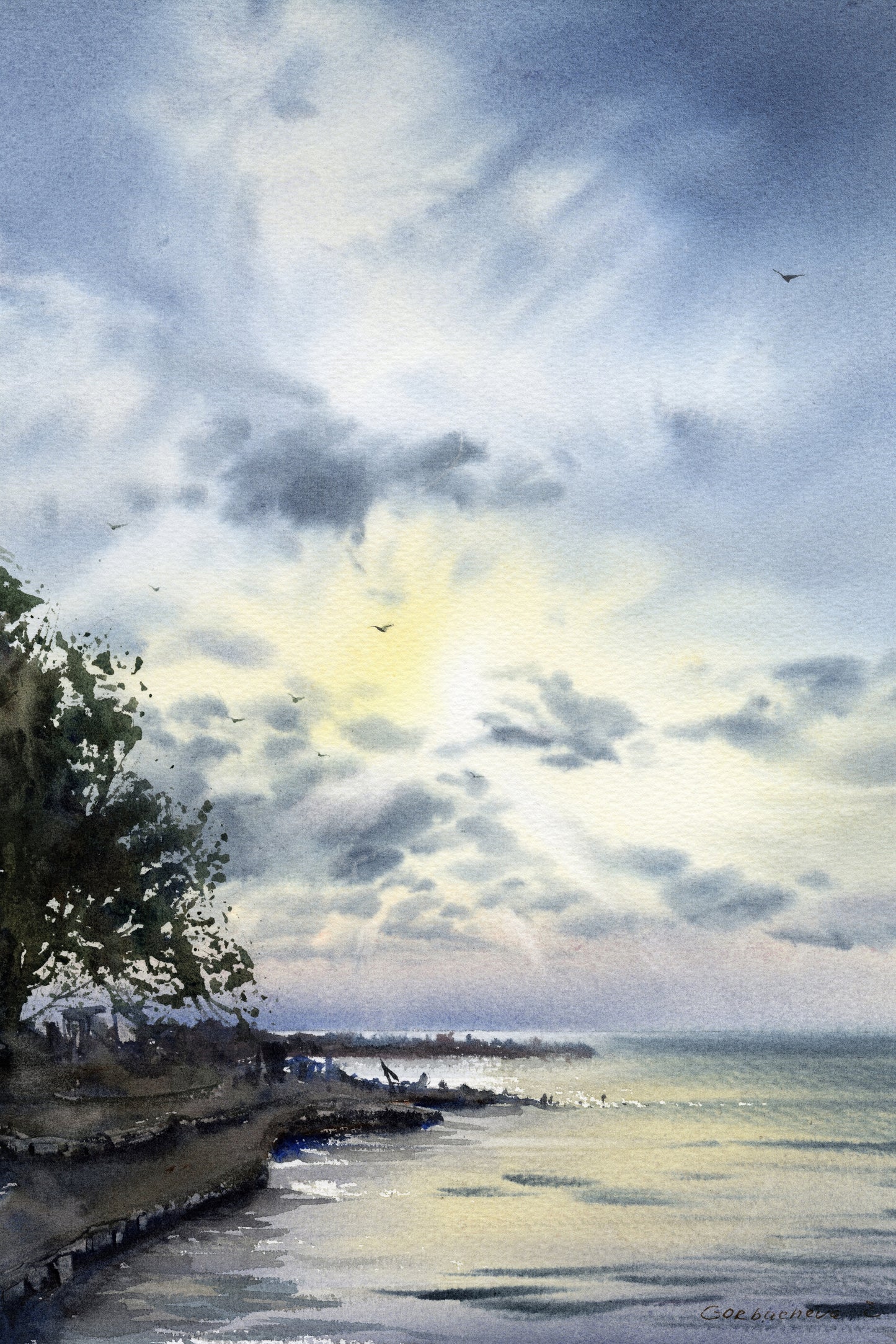 Coastal Painting, Giclee Print, Seascape Wall Art, Seaside Landscape, Beach House Decor, Beach Artwork, Blue Sky