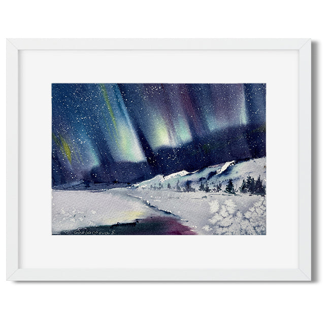 "Northern Lights #9" Small Painting Watercolor Original