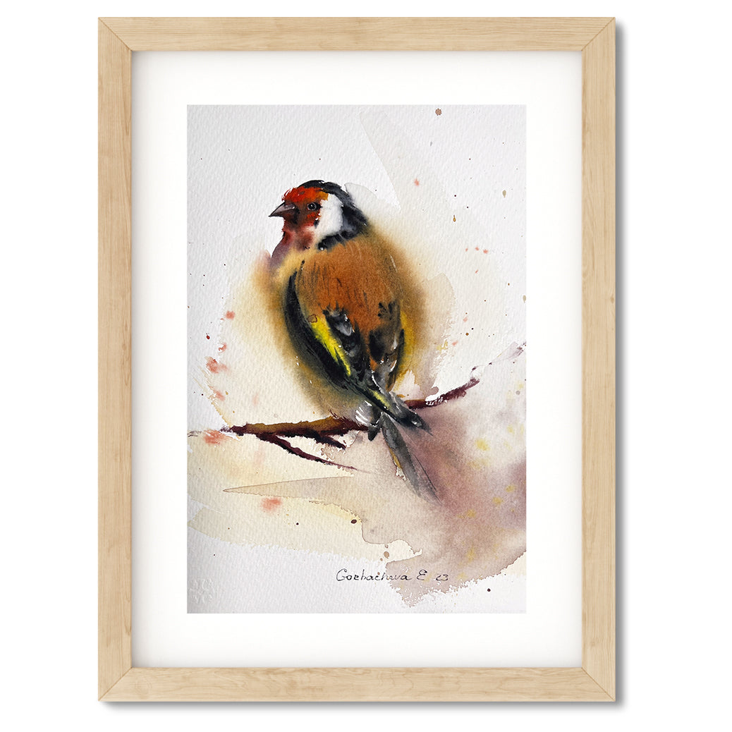 Goldfinch Bird Painting, Watercolor Original Art, Wildlife, Home Wall Decor, Small Artwork