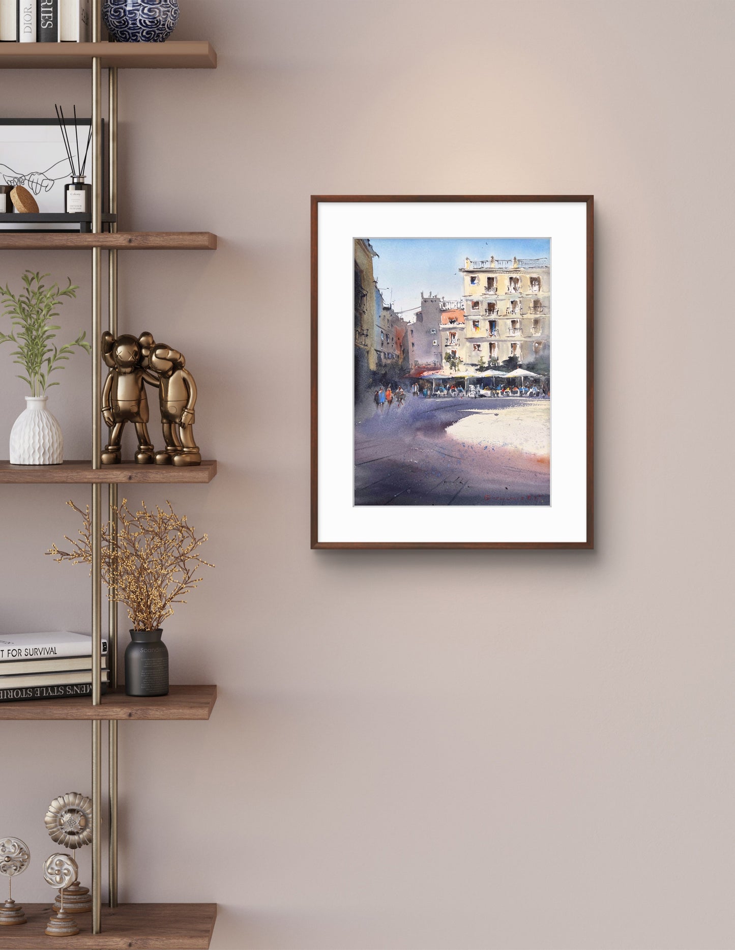 Valencia Sunlit Square – Watercolor Painting – Spain-Inspired Art – Elegant Southern Europe Home Decor