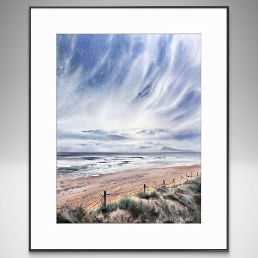 Spain Coast Watercolor Painting, Ocean Beach Landscape, Whispering Spanish Sea 12x16