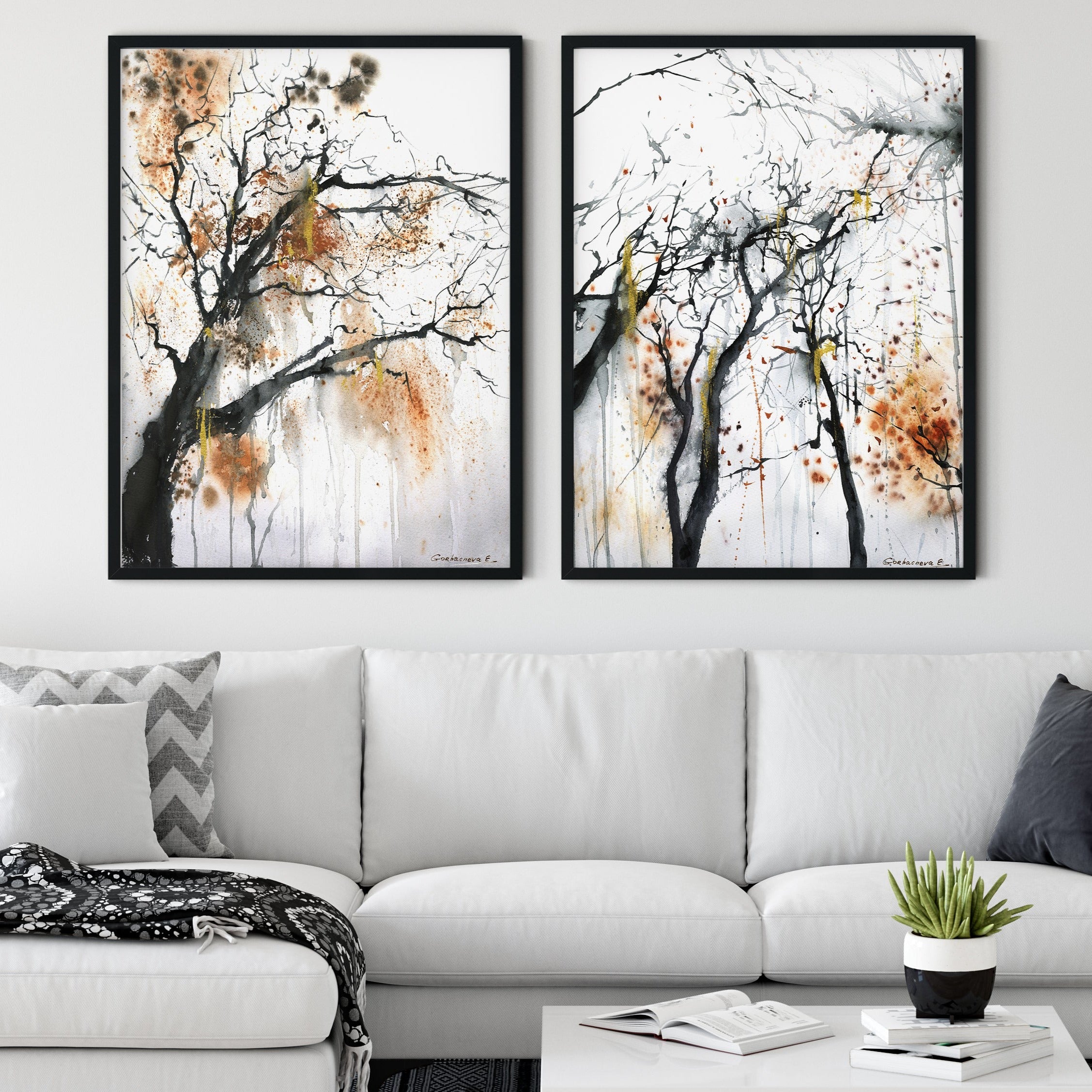 Fall Painting of abstract botanical set hotsell of 3