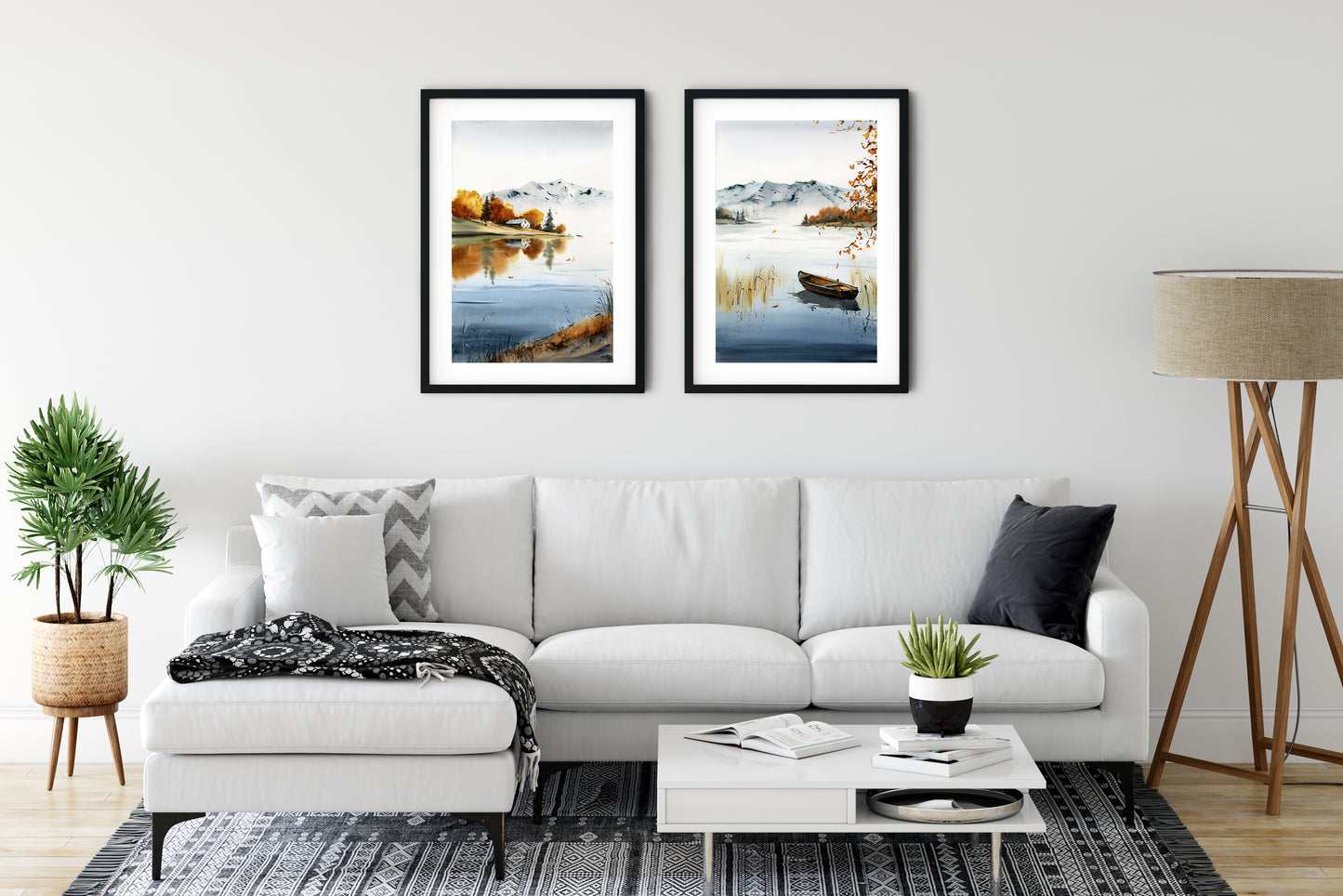 Rustic Autumn Wall Art: Mountain & Forest Print Set of 2