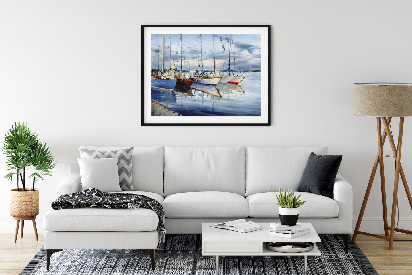 Nautical Print, Sea & Yacht Wall Art Decor, Canvas Large Prints, Home Decoration Gift, Watercolour Seascape Painting