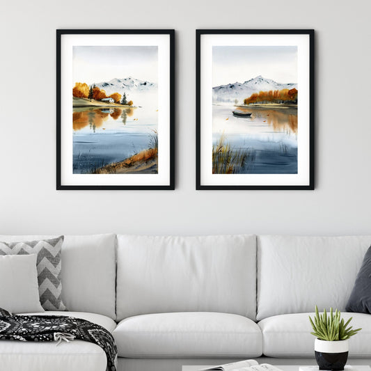 Autumn Tree Art Prints Set - Rustic Home Decor, Fall Nature Wall Art, Lake House Gallery Set