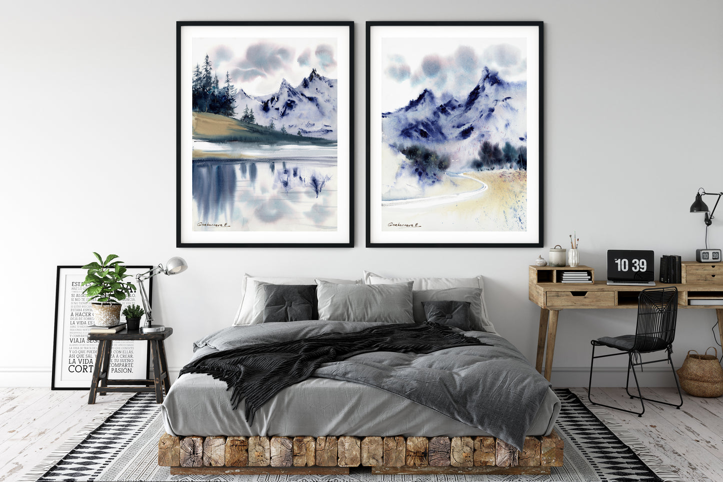 Abstract Mountain Set of 2 Giclee Art Prints, Nature Wall Decor, Modern Forest Painting, Design Office Décor, Canvas Print, Landscape