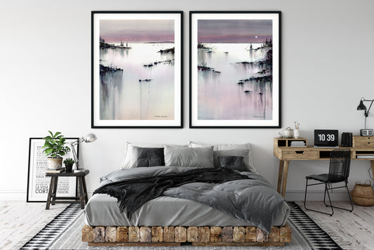 Abstract Nature Set of 2 Art Prints, Contemporary Wall Art, Pink, Grey, Bedroom Decor, Giclee Canvas Prints, Moving Gift