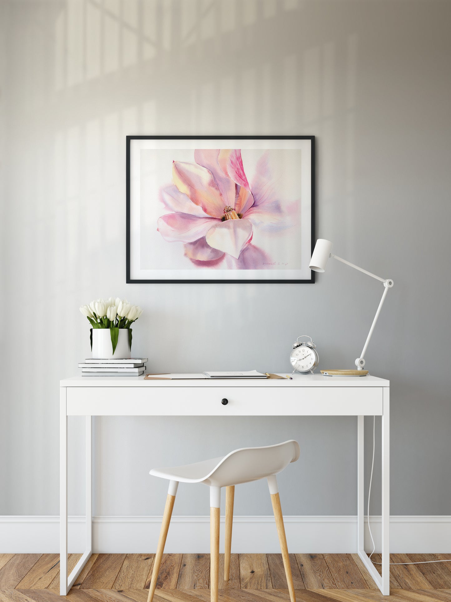 Magnolia Print, Botanical Wall Art, Flower Watercolor Painting, Bedroom Pink Art Decor, Flower