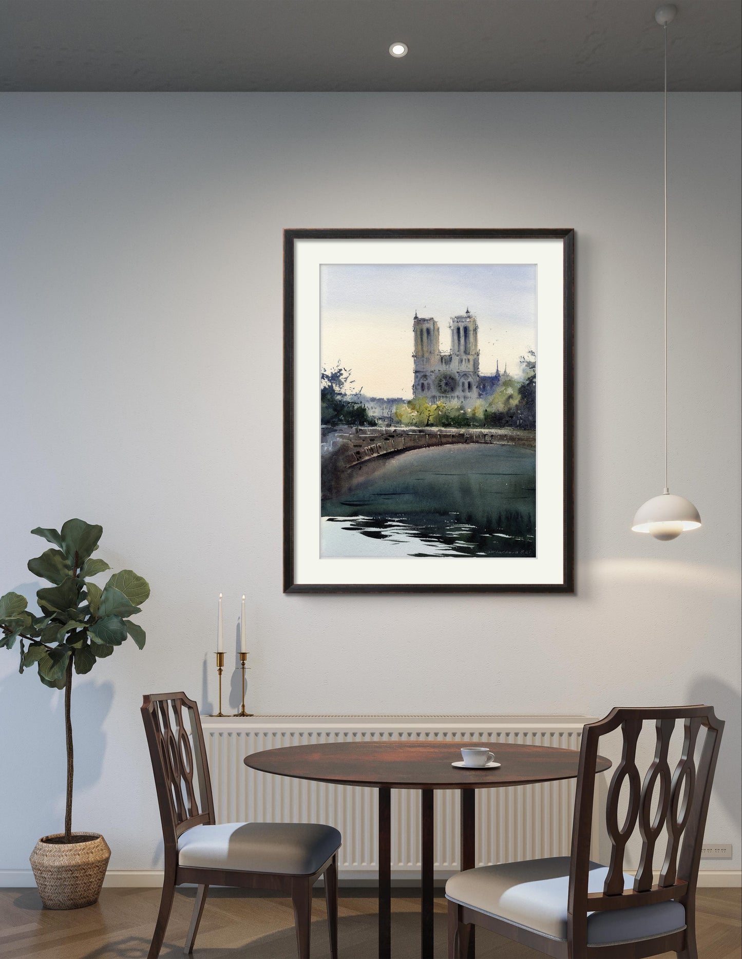 Giclee Print: Notre Dame de Paris Watercolor Painting by the Seine River