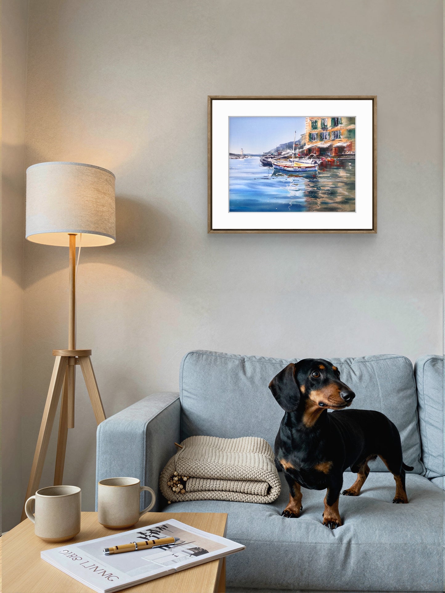 Camogli Harbor Watercolor Painting, Italian Coastal Art, Reflections of Camogli 12x16