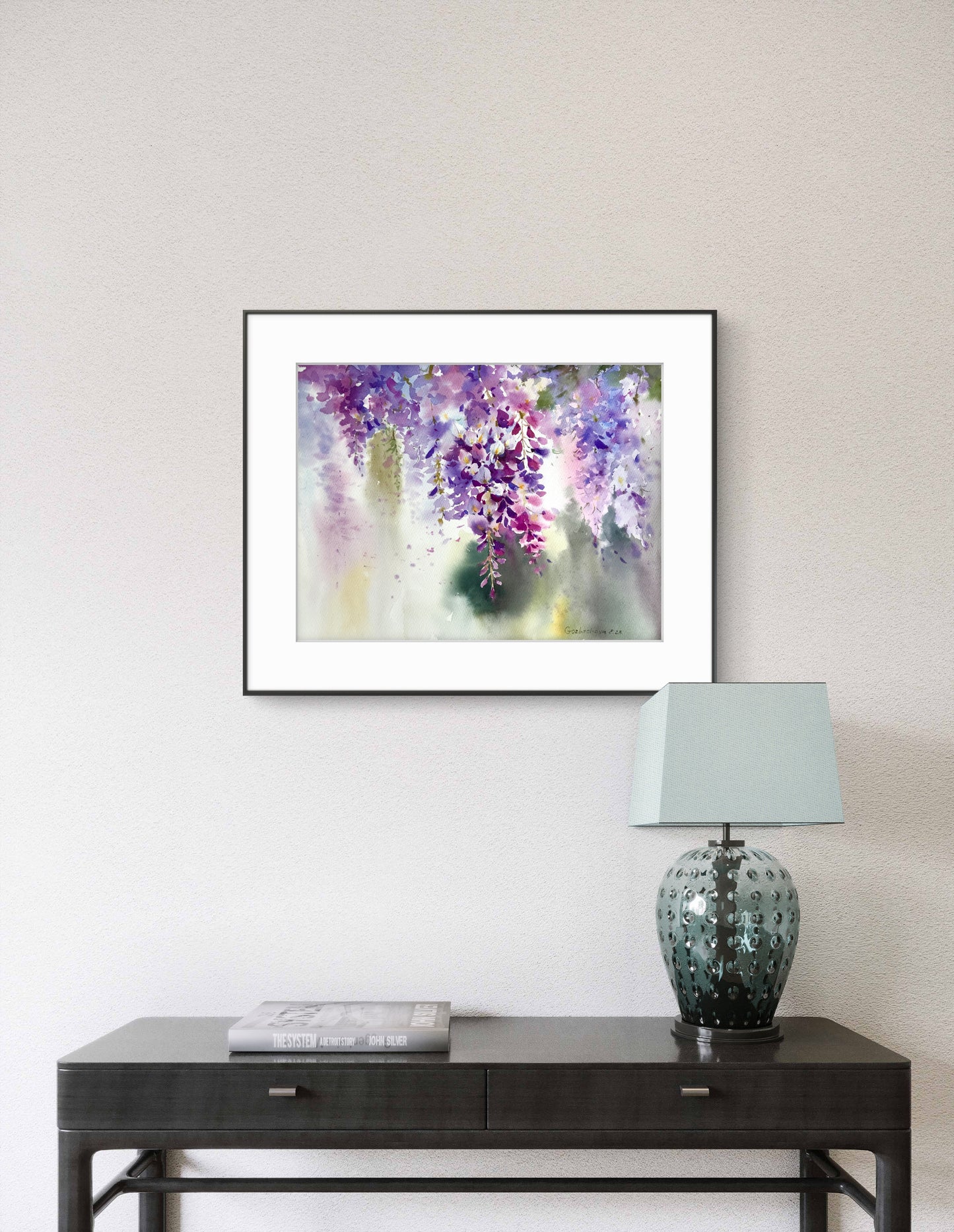Purple Flower Painting, Watercolor Original Art, Wisteria flowers, Botanical Wall Decor, Wedding Gift, Flora Fine Art