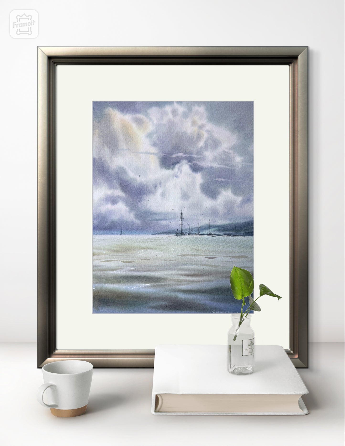 Sea Sailboat Small Painting, Watercolor Original Artwork - Cloud Kingdom