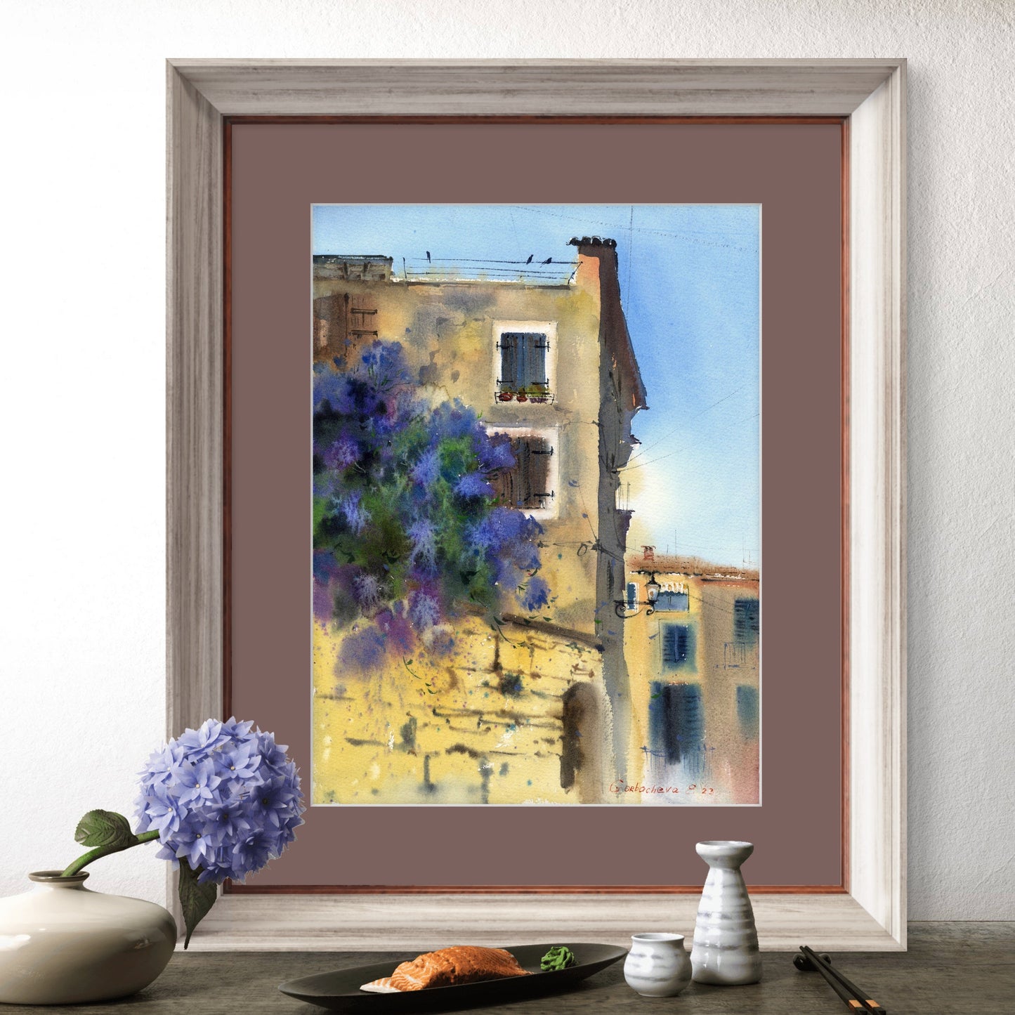 Mediterranean Painting Original Watercolor, Cityscape Wall Art, Street Scene Artwork, Street of Croatia #2