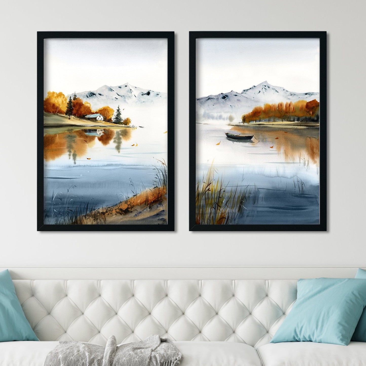 Autumn Tree Art Prints Set - Rustic Home Decor, Fall Nature Wall Art, Lake House Gallery Set