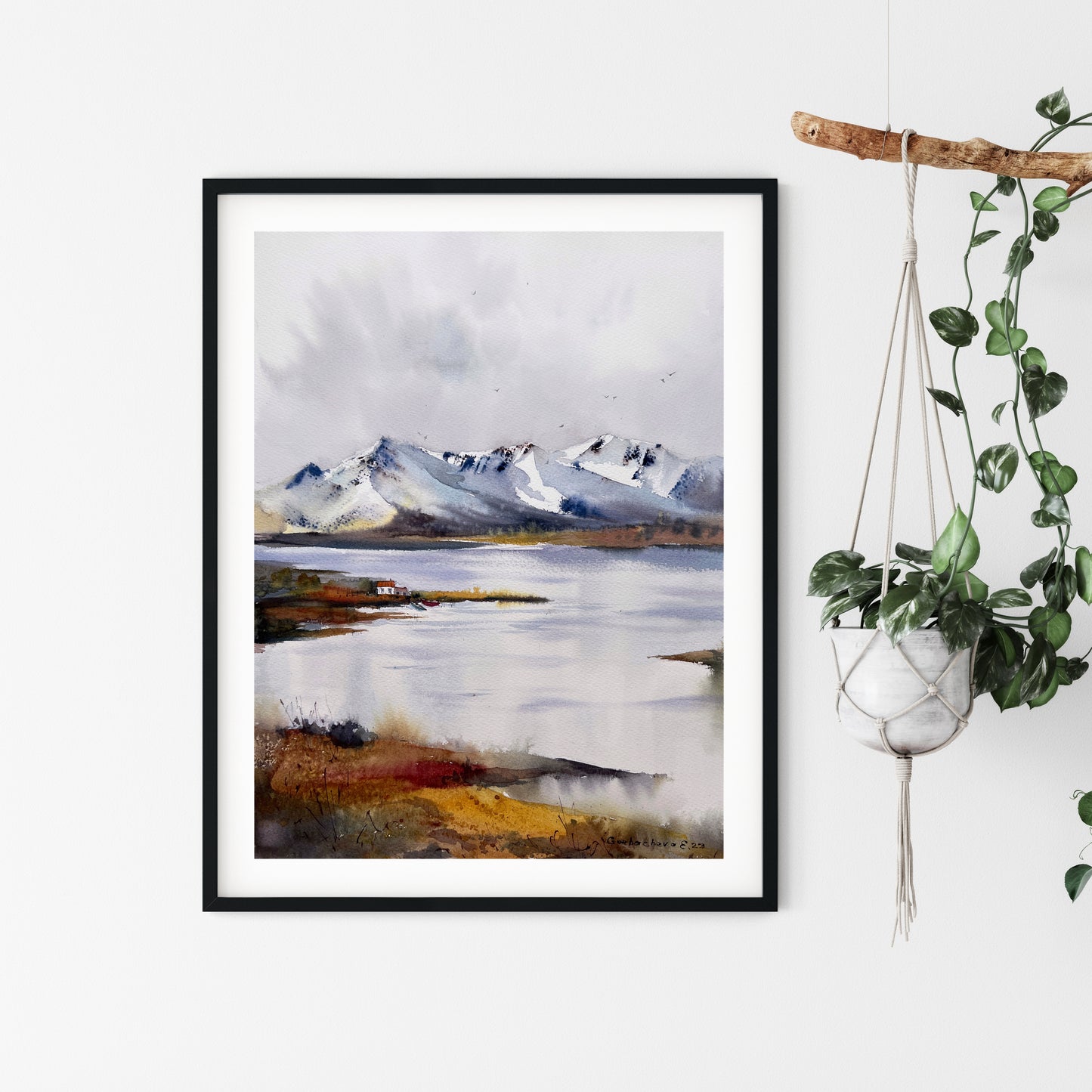 Modern Mountain Painting Original Watercolour, Forest Art, Nature Wall Decor, Landscape With Lake, Watercolor Paintings
