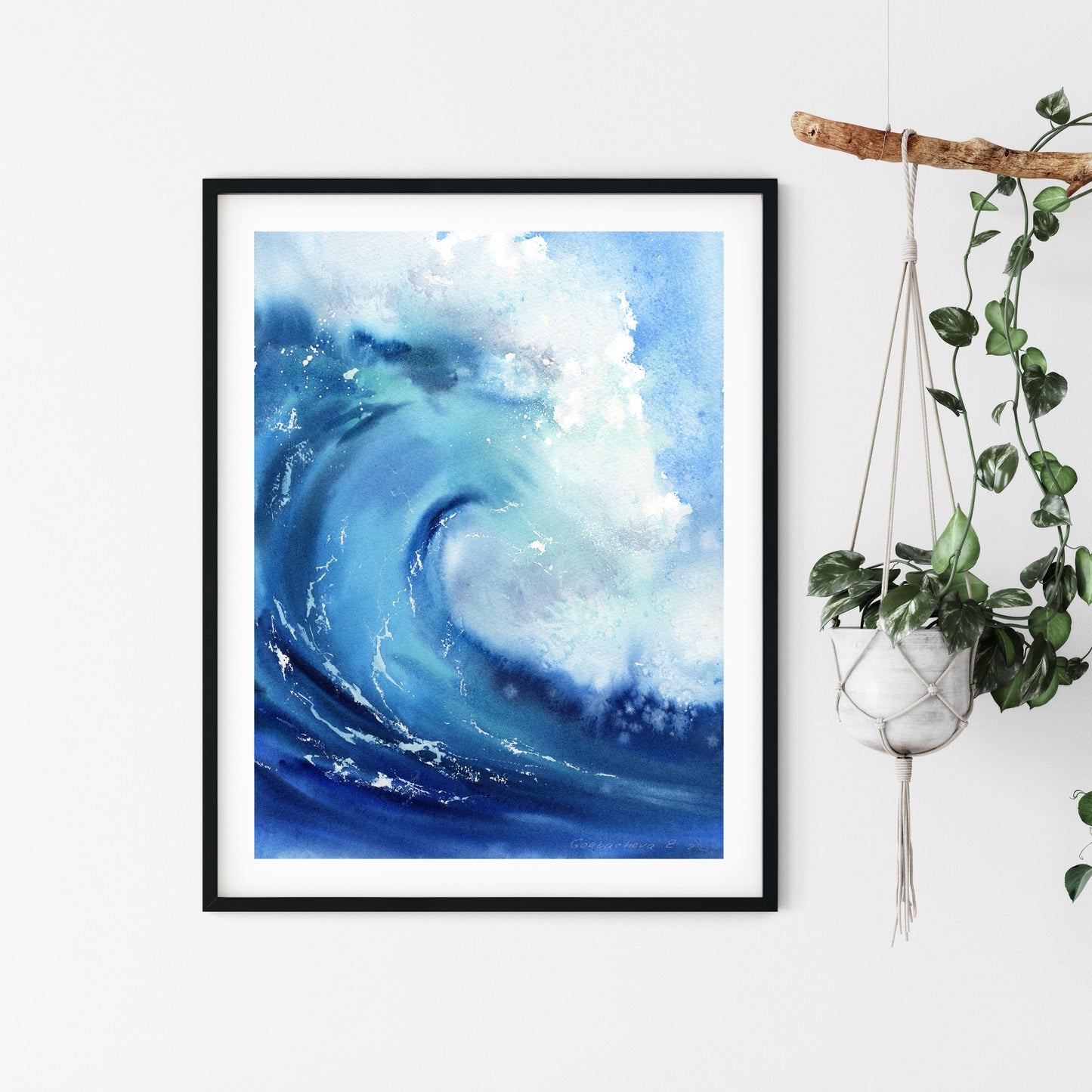 Ocean Wave Art Print, Modern Beach House Living Room Decor, Blue and White Wall Art, Roaring Sea, Art Print or Canvas