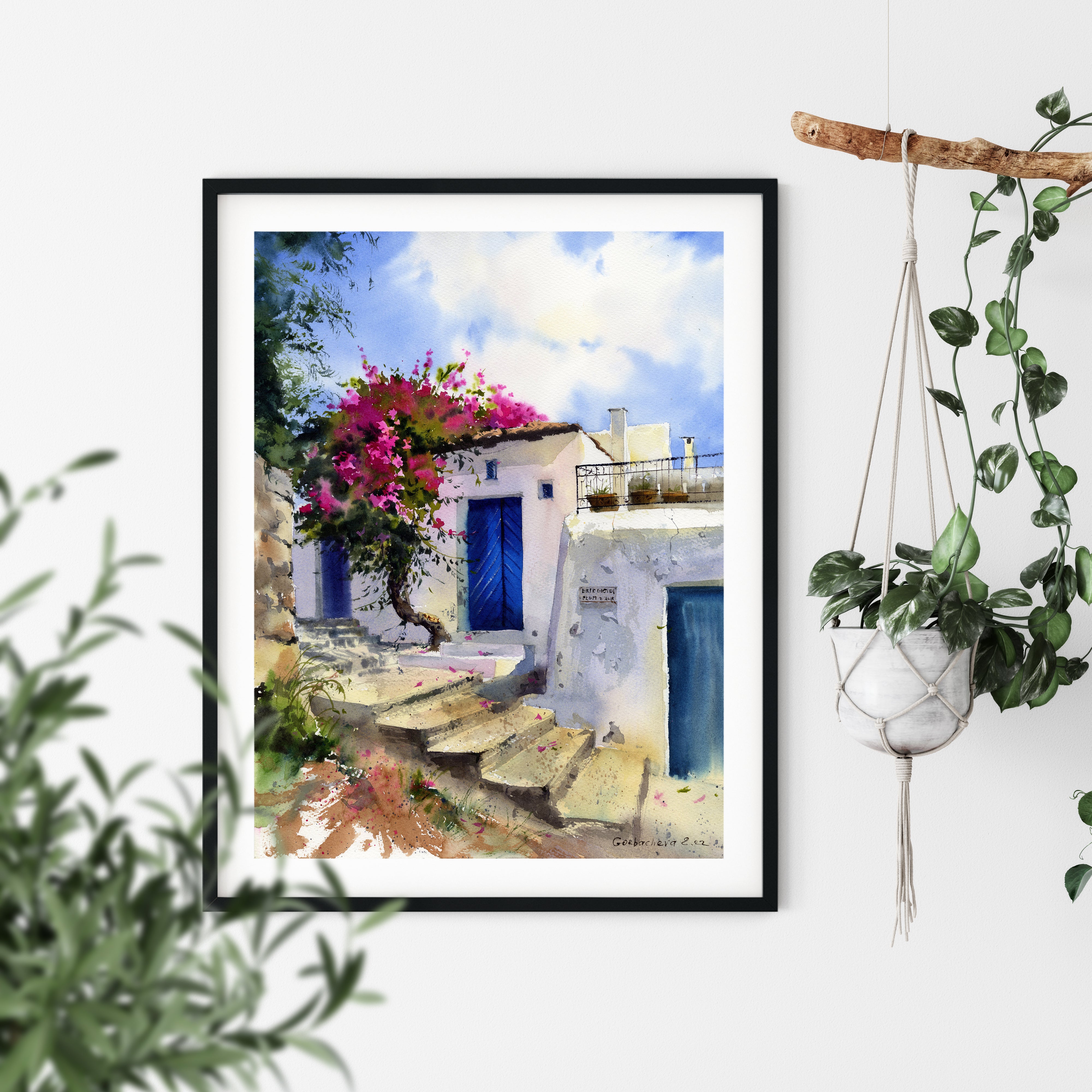 Old House Print, Architecture Wall Art, Vintage Greek Blue Door, Greec ...