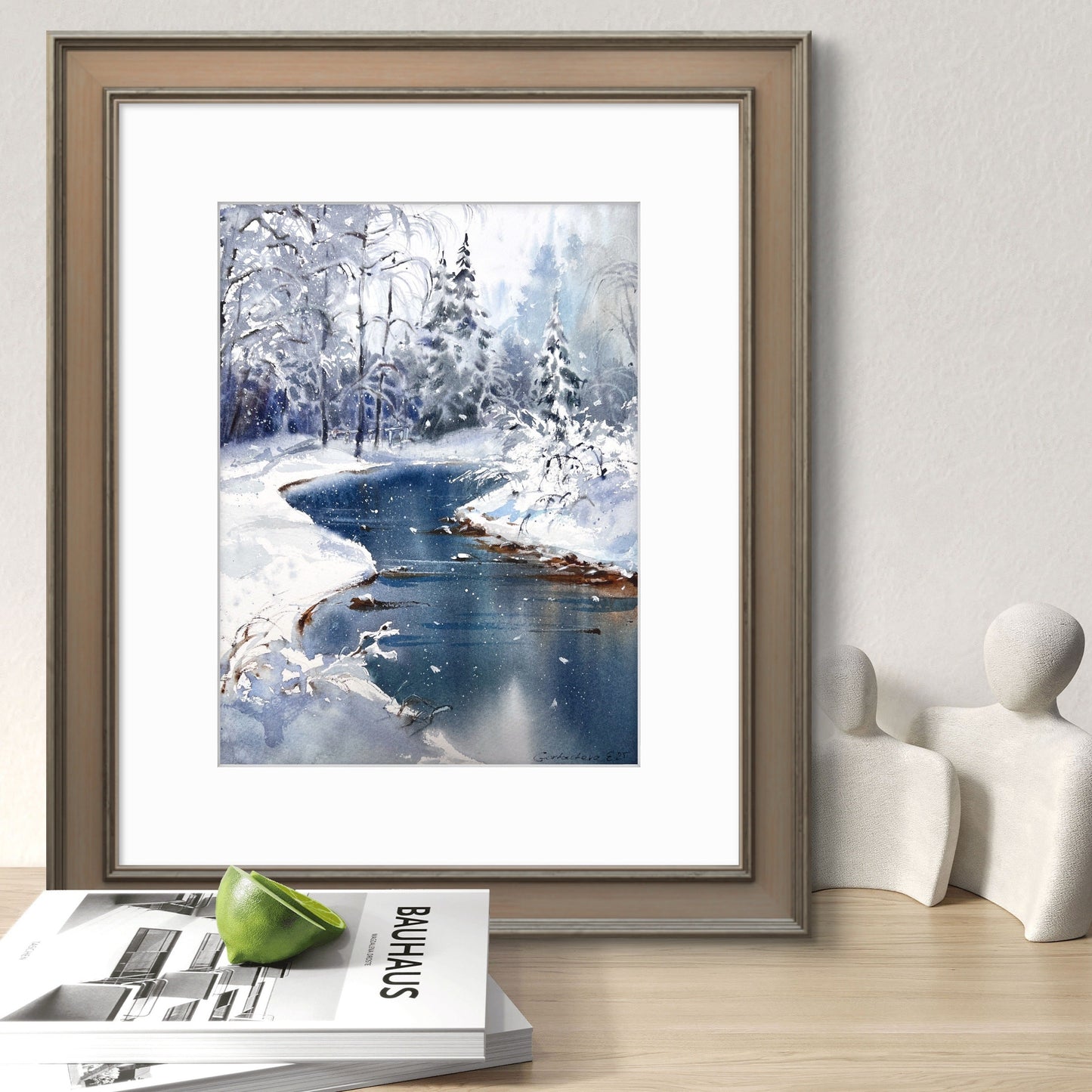 Original Winter Landscape Watercolor Painting, Snowy Forest River Art, Winter’s Quiet Heart 9x12 (Copy)