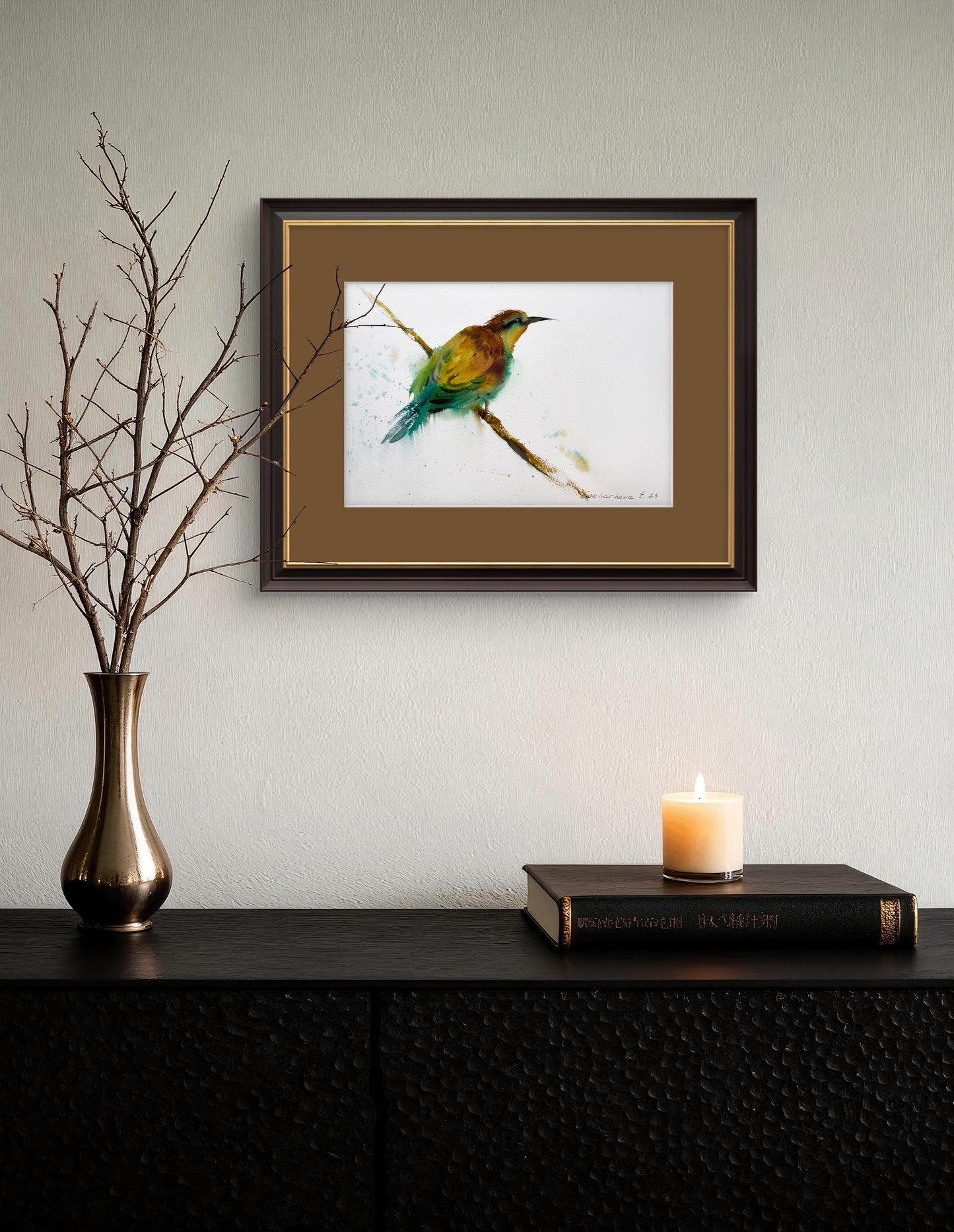 Watercolor Bird Artwork, Little Yellow Bird, Original Watercolor in Minimalist Style, Perfect Art Gift for Home Decor