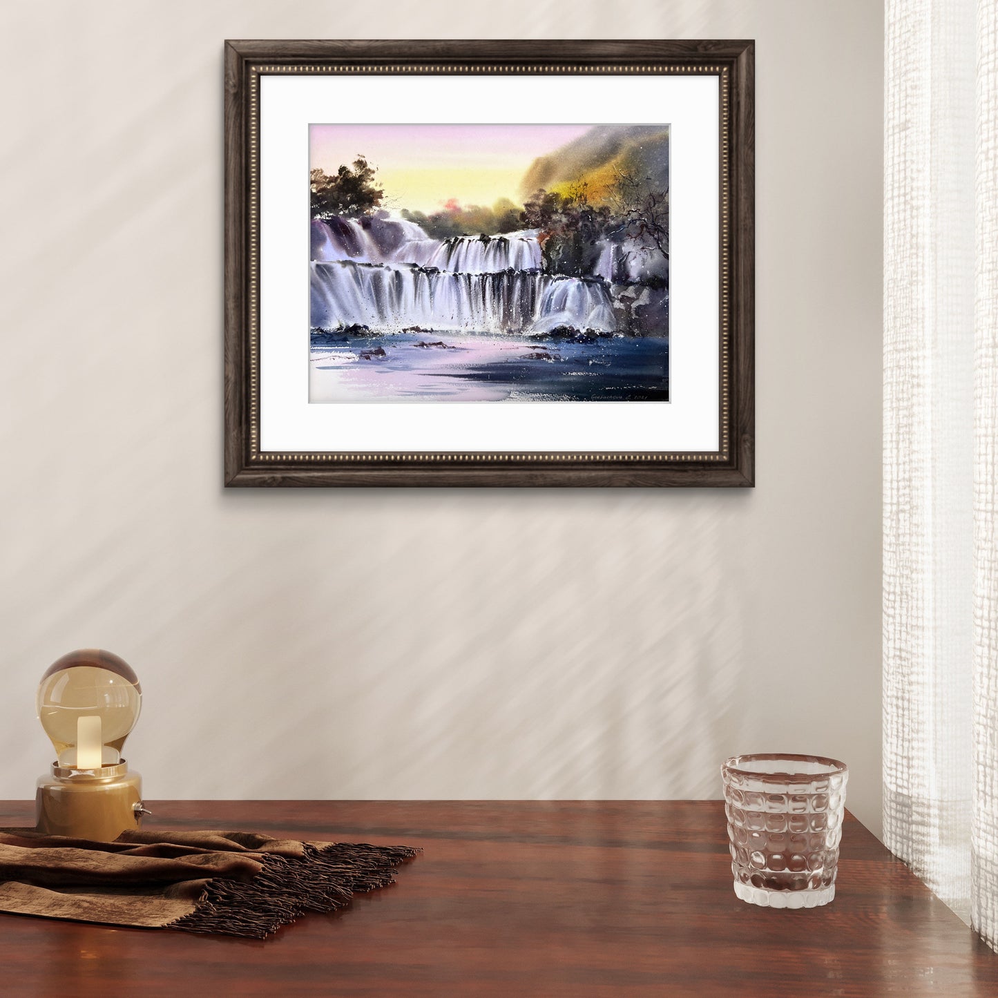 Waterfall Watercolor Original Painting, Waterfall #8 12x16 in