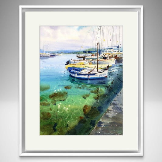 Original Watercolor Painting: 'Yachts at Anchor #18' - Beautiful Sailboat Decor for Coastal Spaces