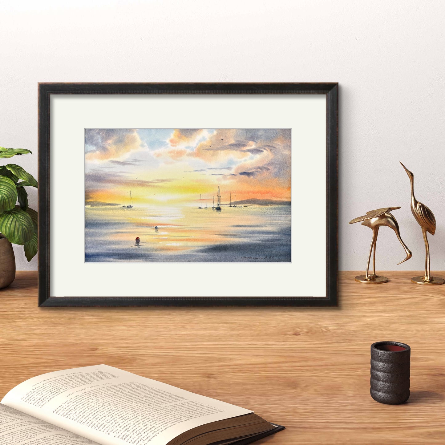 Stunning Watercolor Painting, Perfect Gift for Sea Enthusiasts - Yachts at sunset #19