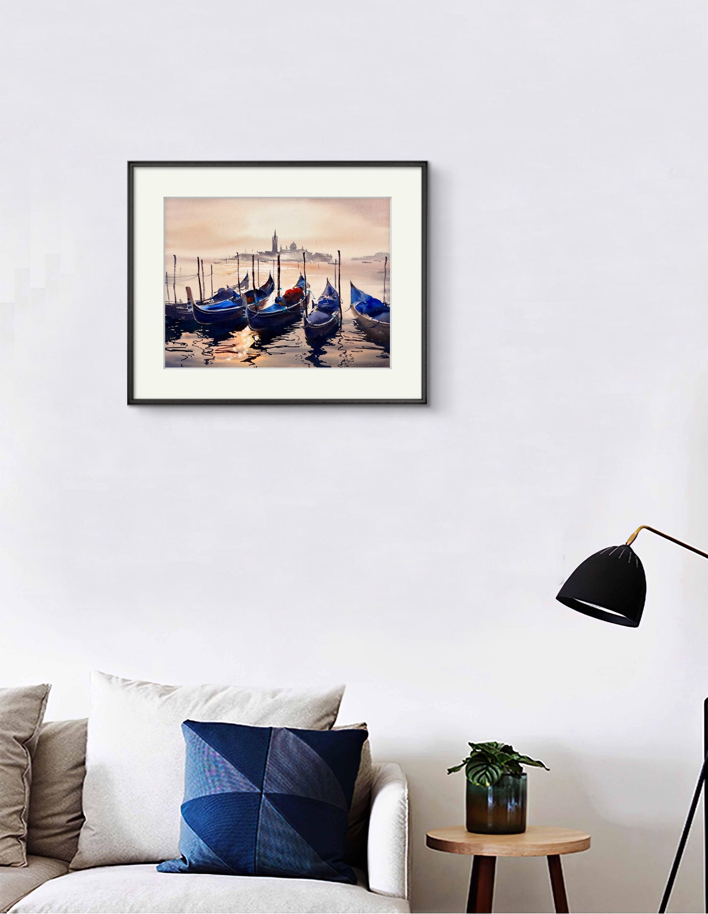 Venice Painting Original Art, Gondola Scene Watercolor - Sun-Kissed Boats of Venice