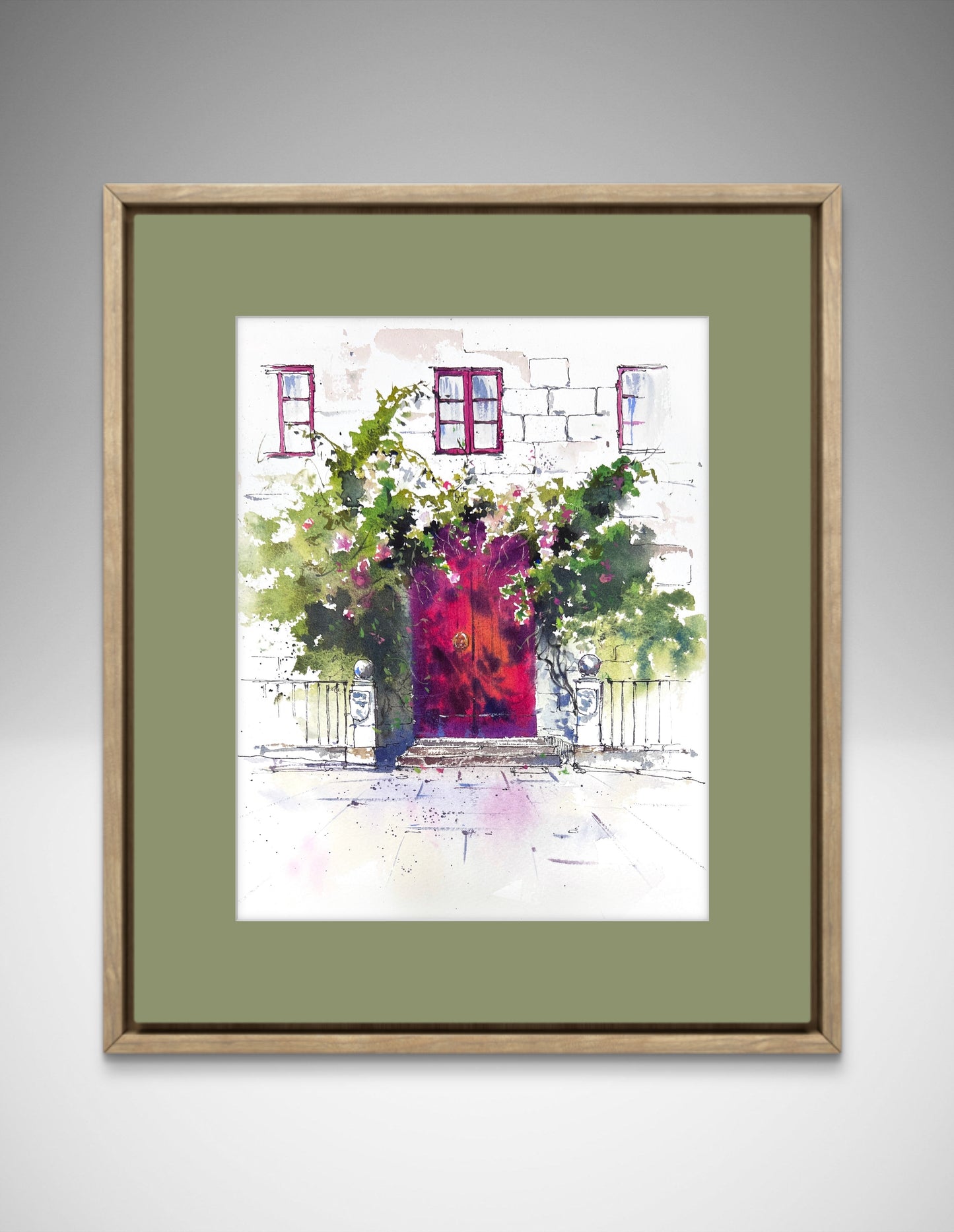 Watercolor Spanish Door Painting, The Red Door of Spain 9x12in