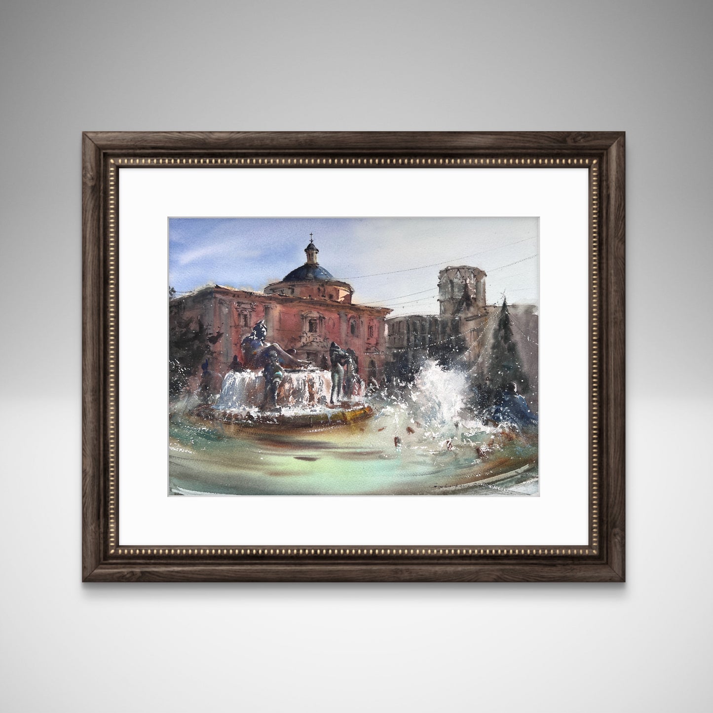 Valencia Fountain Watercolor Painting, Valencia Fountain Song 12x16 in