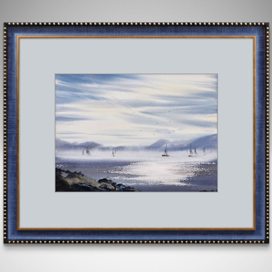 Original Watercolor Yachting Painting, Sailboat Artwork, Seascape Art Decor, Coastal Room Wall Art