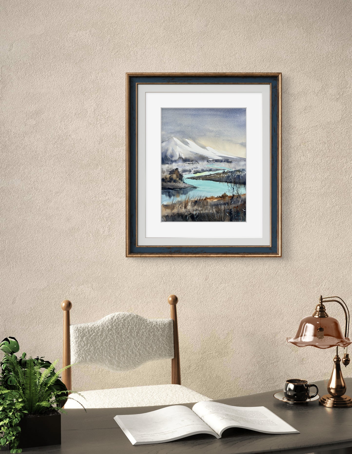 Misty Mountains, Original Watercolor Painting, Foggy Mountain River, Mountain River #38