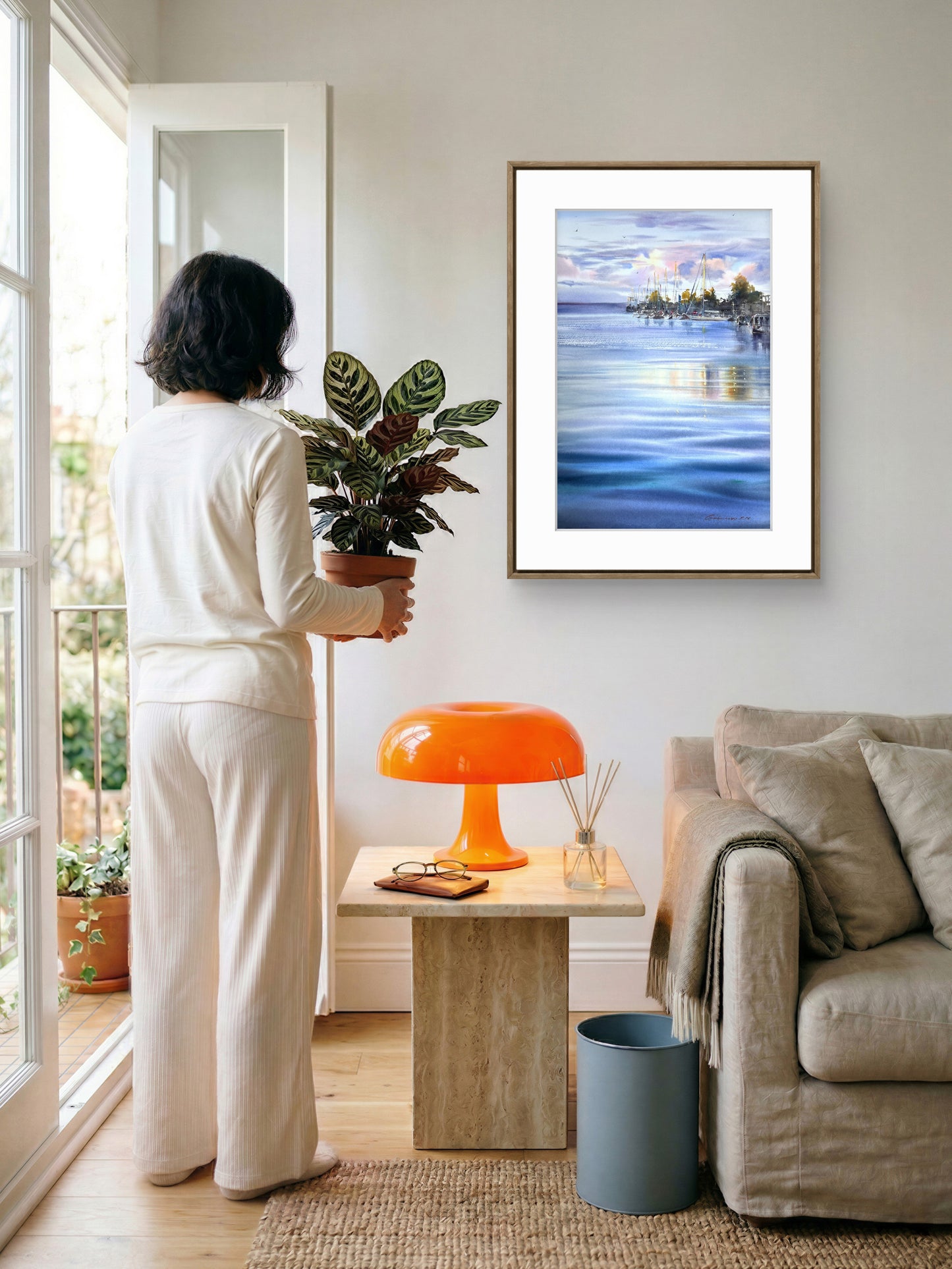 Lomonosov St Petersburg Watercolor, Russian Marina Painting, Baltic Seascape, Quiet Waters of St. Petersburg 15x22