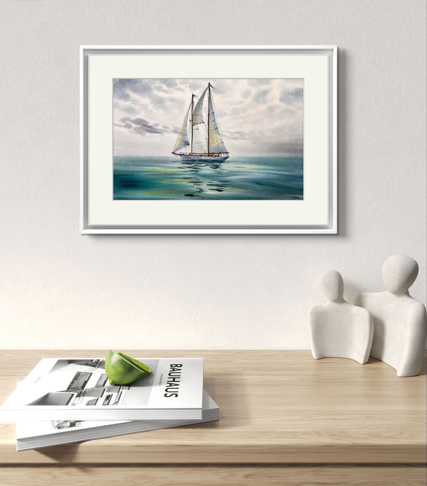 Original Under Sail #4 Watercolor Painting, Yacht at Sea - Perfect 8x12 Inch Gift