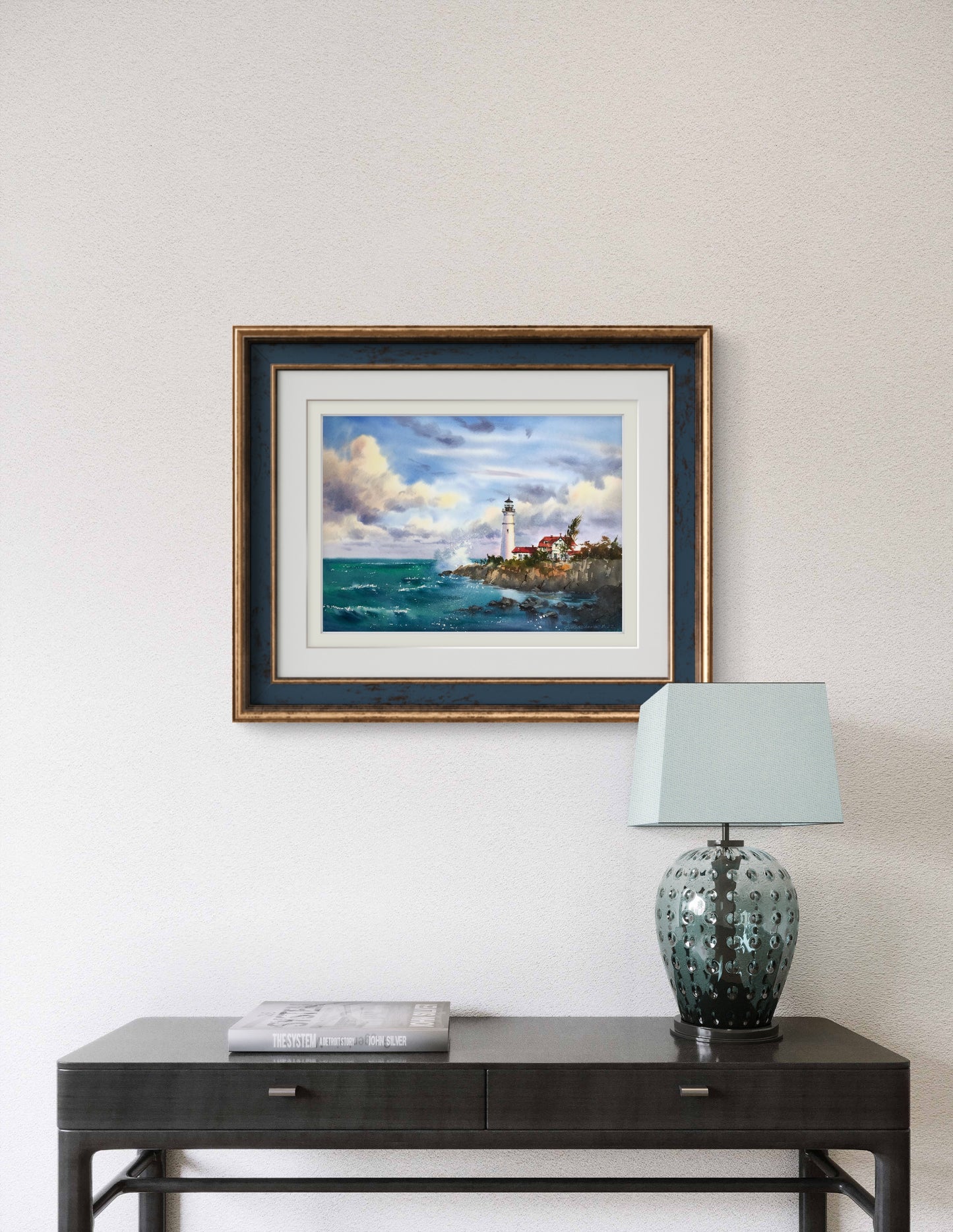 Watercolor Original Painting - Before the storm, Lighthouse #2 - 18x14 in