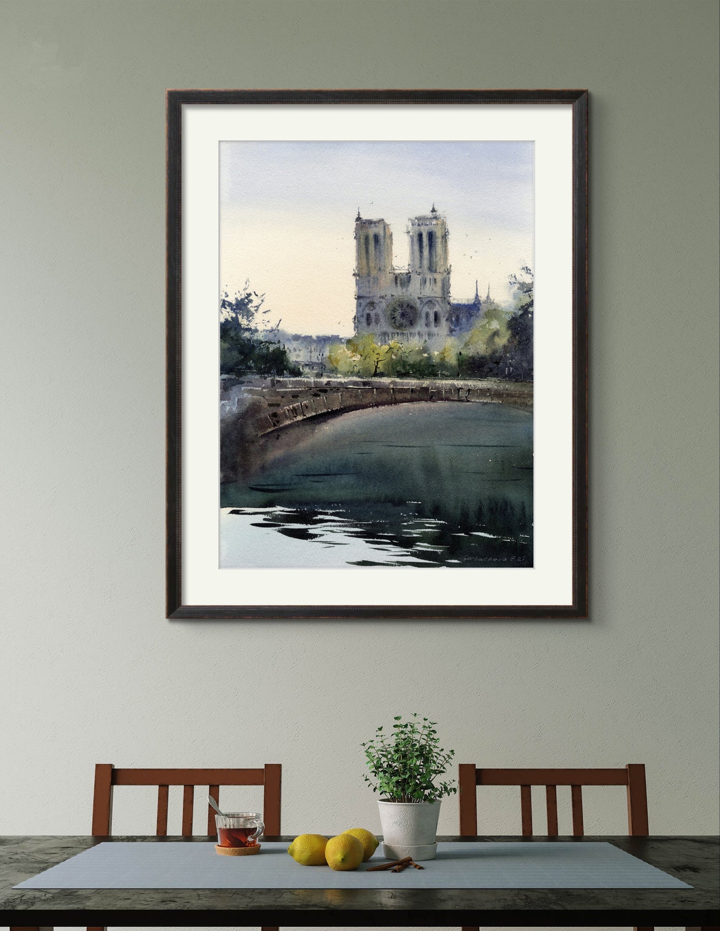 Giclee Print: Notre Dame de Paris Watercolor Painting by the Seine River