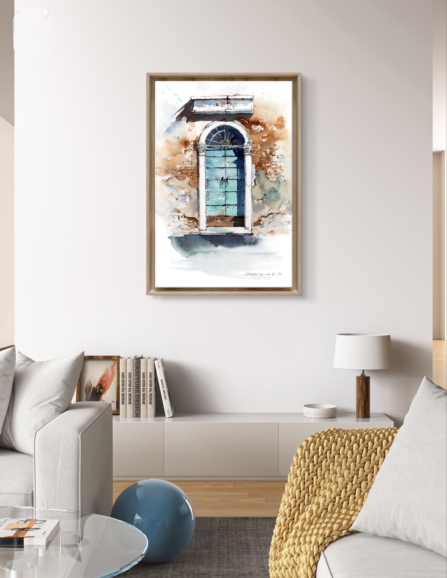 Charming Old City Watercolor Print - Mediterranean Antique Door Artwork from Europa