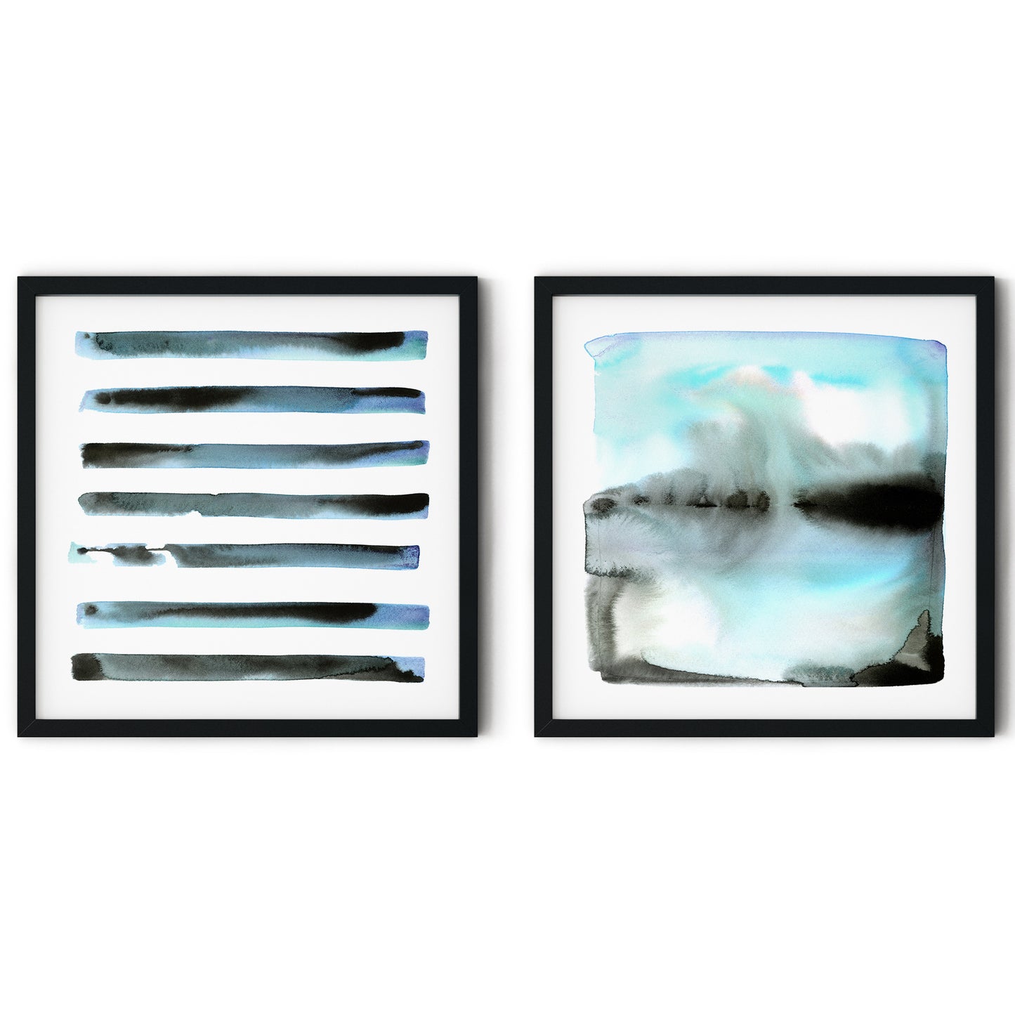 Set Of 2 Abstract Square Prints, Modern Wall Art on Canvas, Contemporary Painting, Grey, Turquoise, Blue, Office Decor