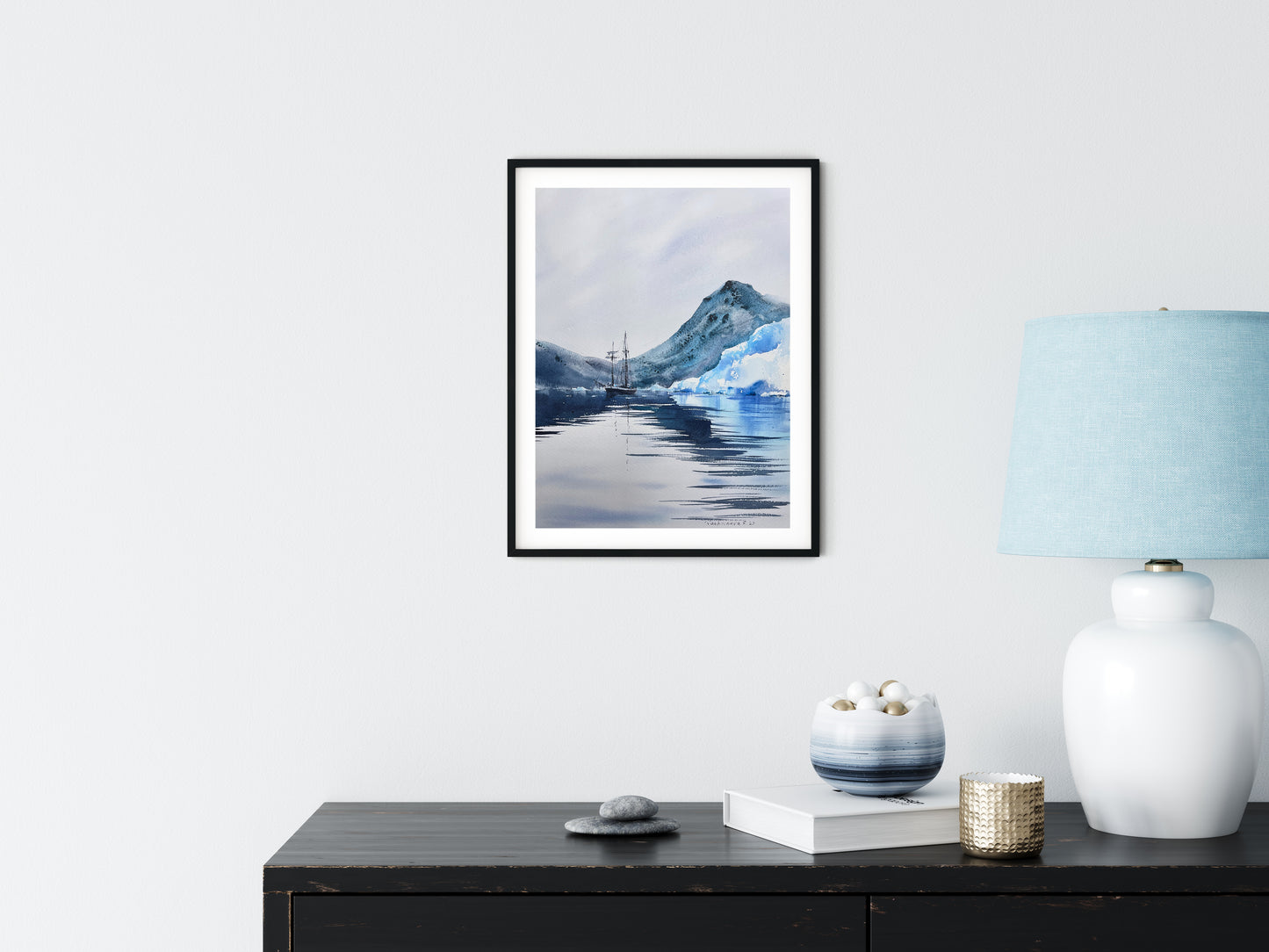 Arctic Painting Original, Seascape, Antarctic Iceberg, Adventure Travel Gift, Watercolor Wall Art Decor