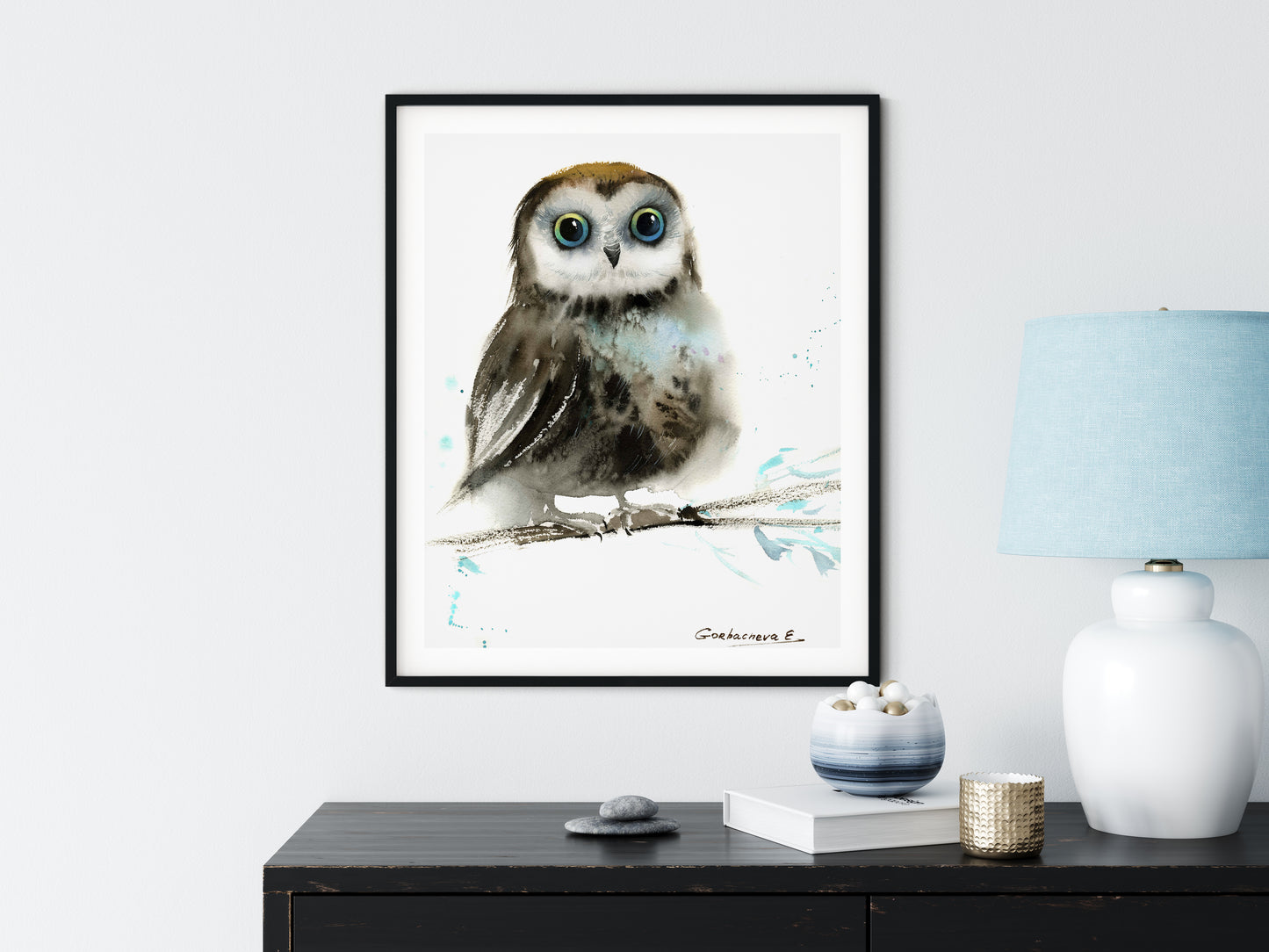 Watercolor Owl Art Print, Gray Bird Painting, Fine Art Prints, Minimalist Owls, Canvas Print, Bird Lovers Gift