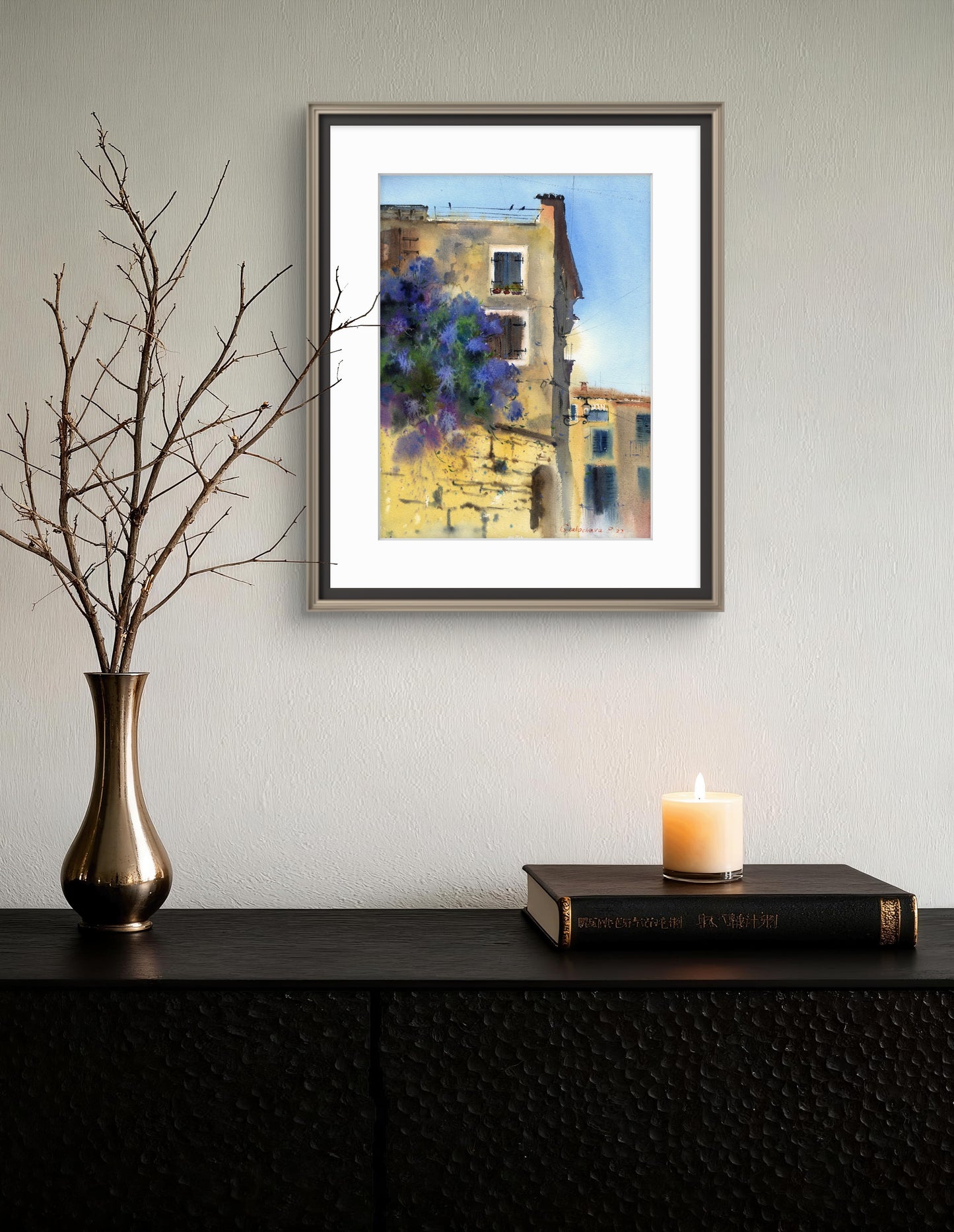 Mediterranean Painting Original Watercolor, Cityscape Wall Art, Street Scene Artwork, Street of Croatia #2