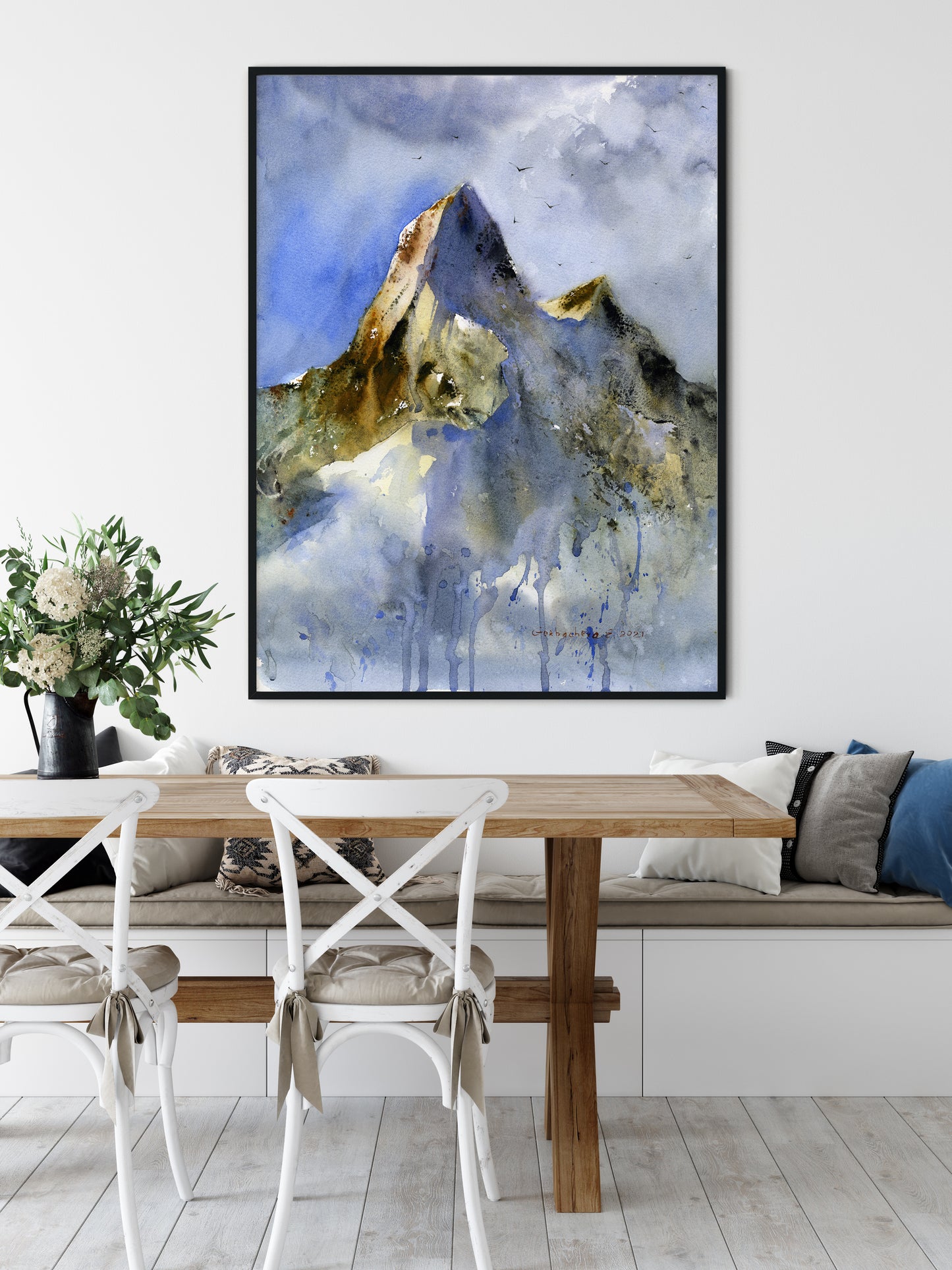 Watercolor Mountain Painting on Canvas, Landscape Wall Art, Mountains Print, House & Office Wall Decor, Modern Art Prints, Gift for Home