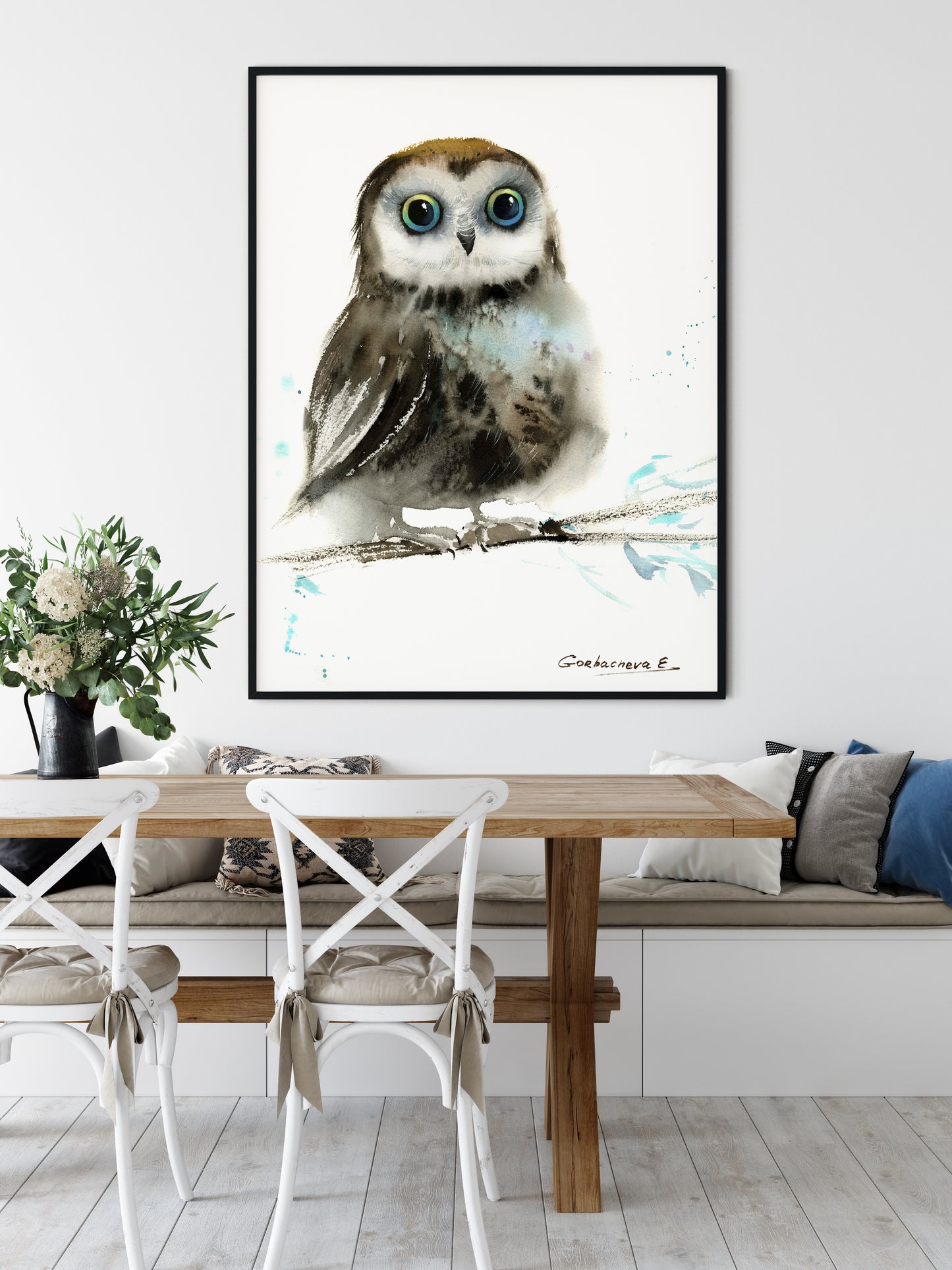 Watercolor Owl Art Print, Gray Bird Painting, Fine Art Prints, Minimalist Owls, Canvas Print, Bird Lovers Gift